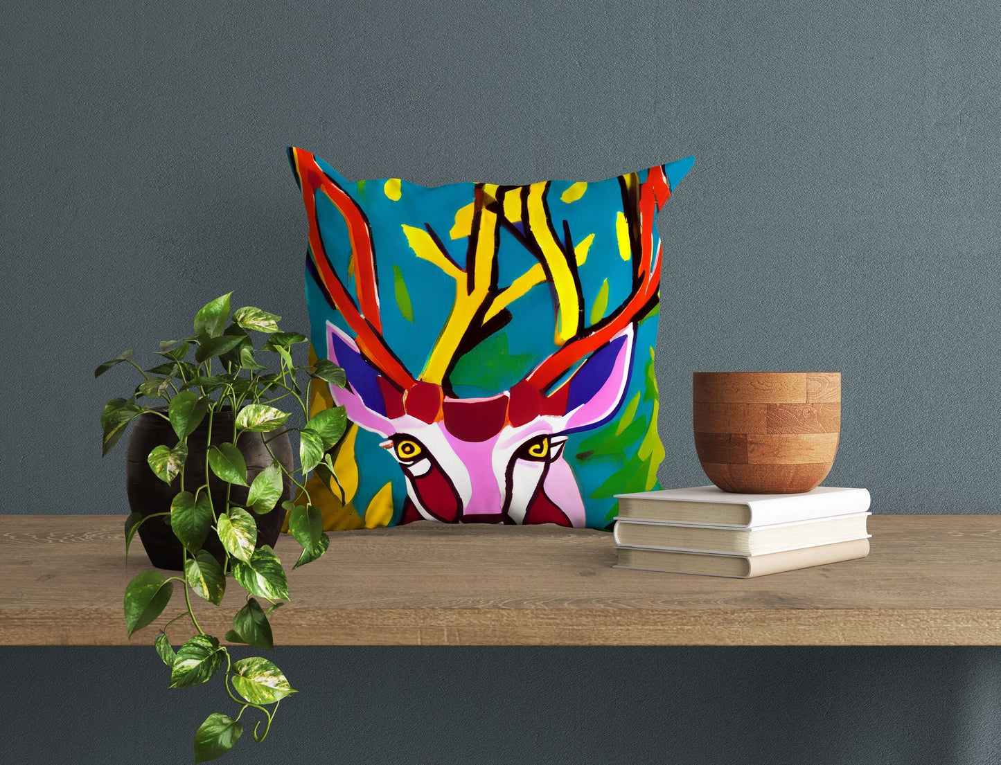 Original Art Wildlife Deer Tapestry Pillows, Abstract Throw Pillow, Soft Pillow Cases, Colorful Pillow Case, Beautiful Pillow, Large Pillow