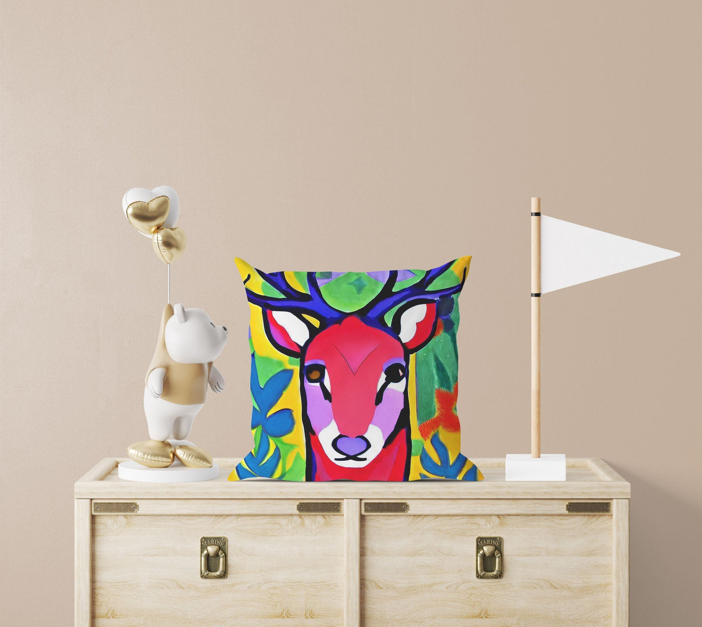Original Art Wildlife Deer Toss Pillow, Bee Pillow Cover, Soft Pillow Cases, Colorful Pillow Case, Housewarming Gift, Sofa Pillows