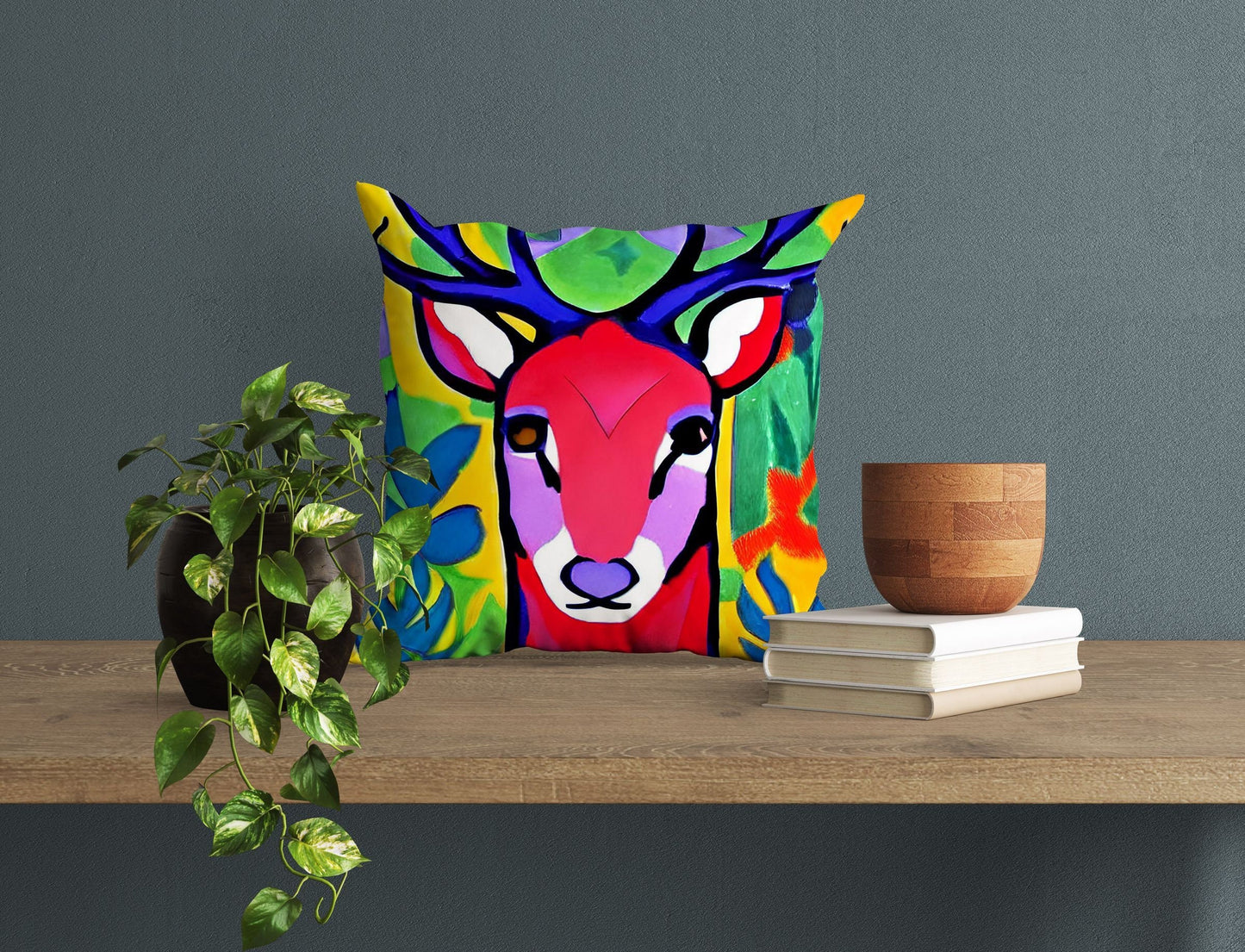 Original Art Wildlife Deer Toss Pillow, Bee Pillow Cover, Soft Pillow Cases, Colorful Pillow Case, Housewarming Gift, Sofa Pillows