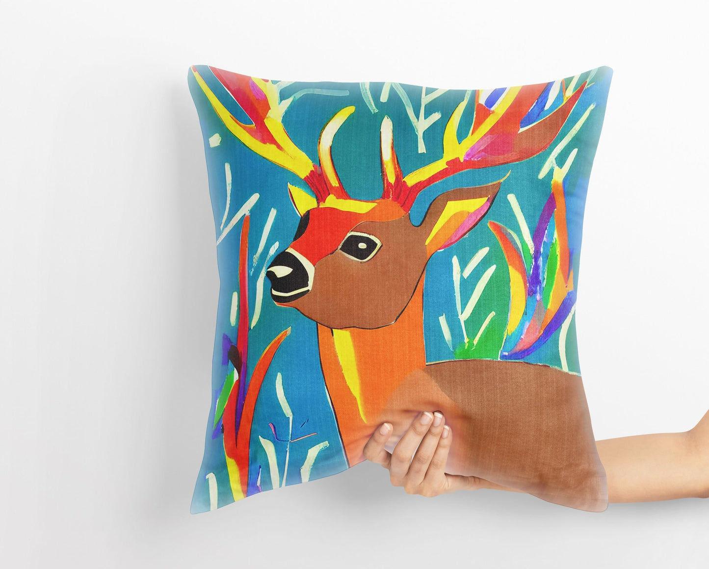 Original Art Wildlife Deer, Decorative Pillow, Abstract Pillow, Art Pillow, Colorful Pillow Case, Housewarming Gift, Nursery Pillow