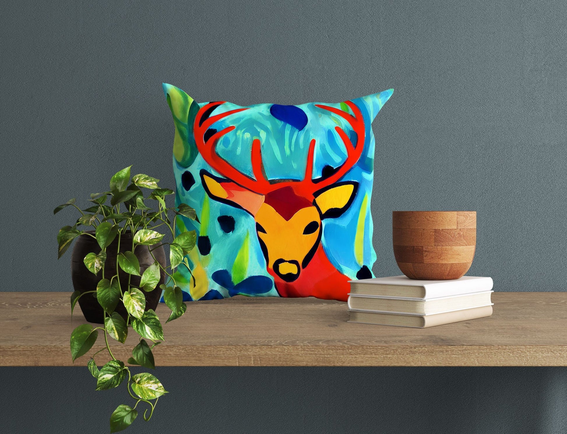 Original Art Wildlife Deer Decorative Pillow, Bee Pillow Cover, Designer Pillow, Square Pillow, Home Decor Pillow, Indoor Pillow Cases