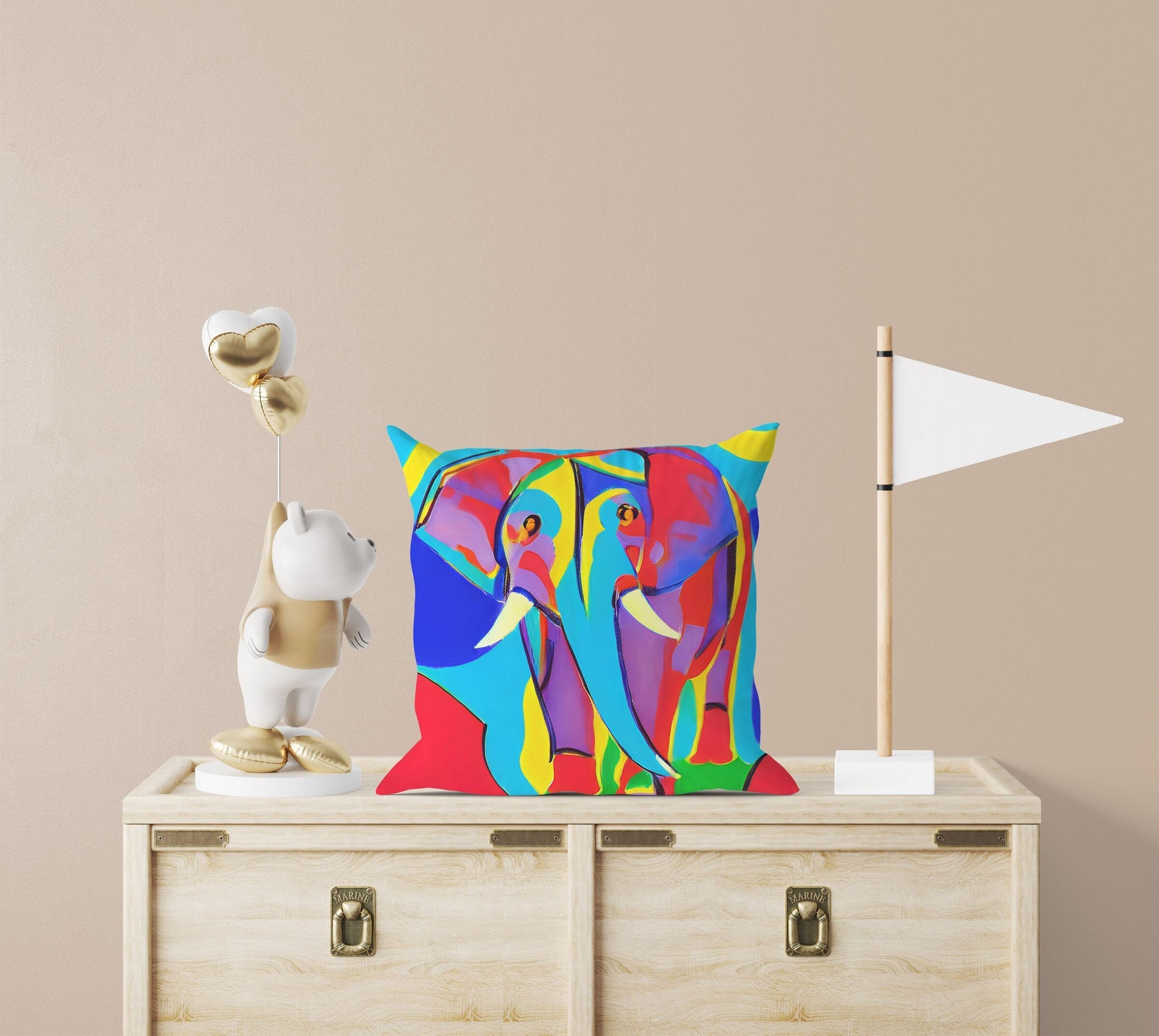 Modern Art African Wildlife Elephant Decorative Pillow, Abstract Pillow Case, Art Pillow, Colorful Pillow Case, Contemporary Pillow