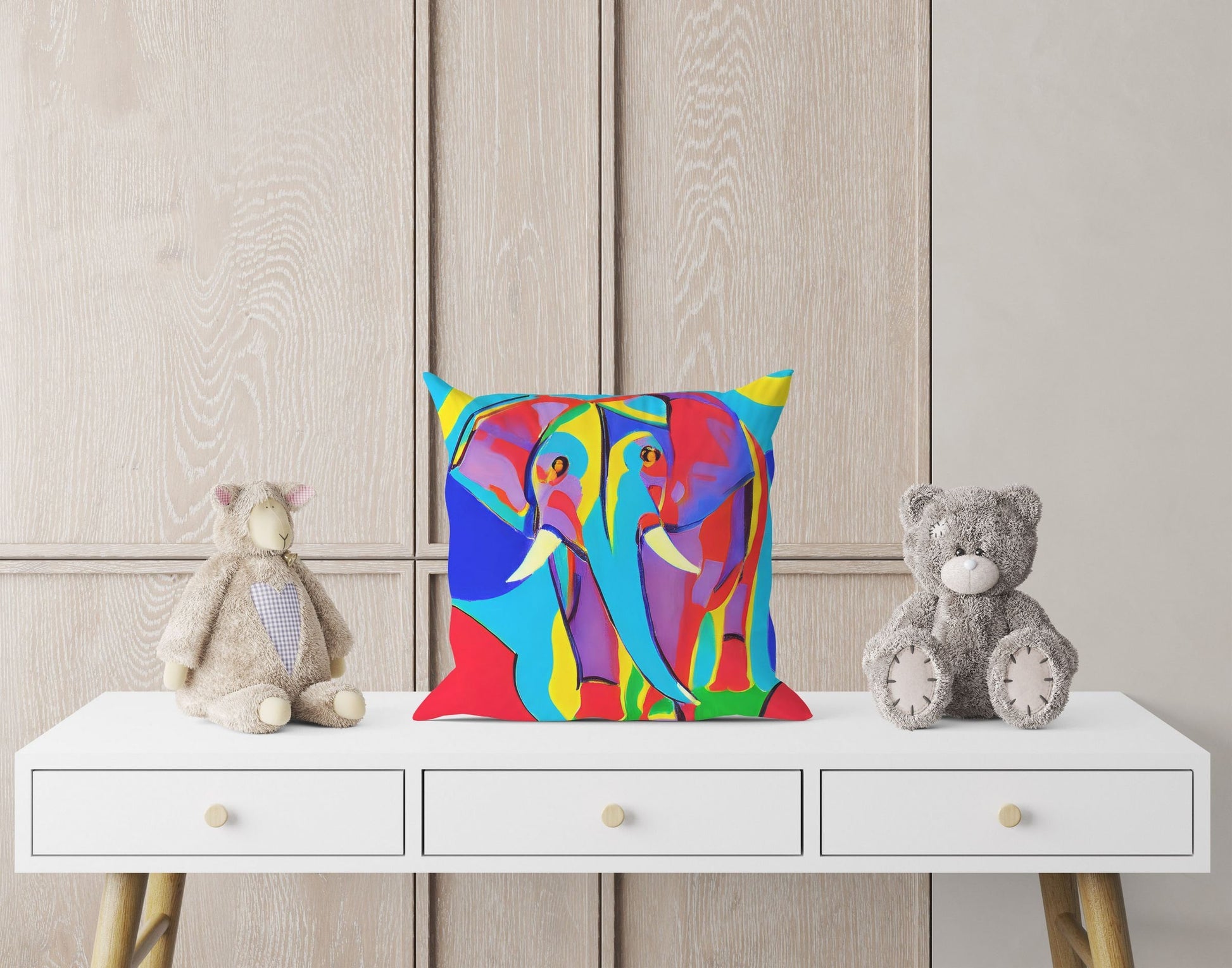 Modern Art African Wildlife Elephant Decorative Pillow, Abstract Pillow Case, Art Pillow, Colorful Pillow Case, Contemporary Pillow