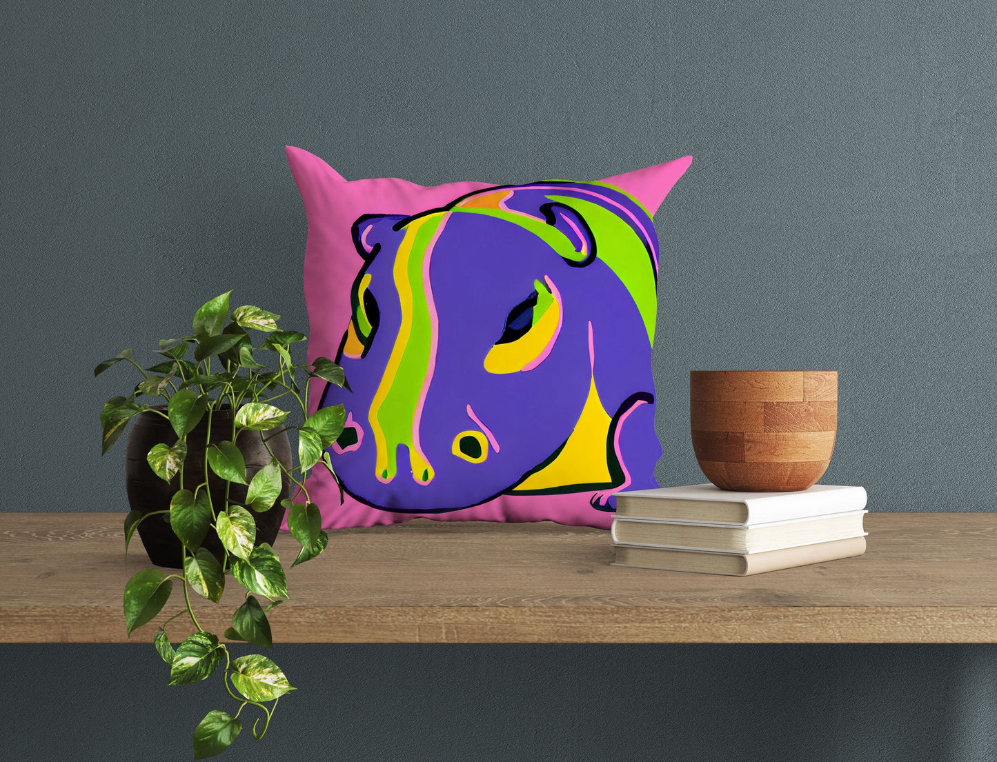 Modern Art African Wildlife Hippopotamu Throw Pillow Cover, Abstract Pillow Case, Designer Pillow, Colorful Pillow Case, Contemporary Pillow