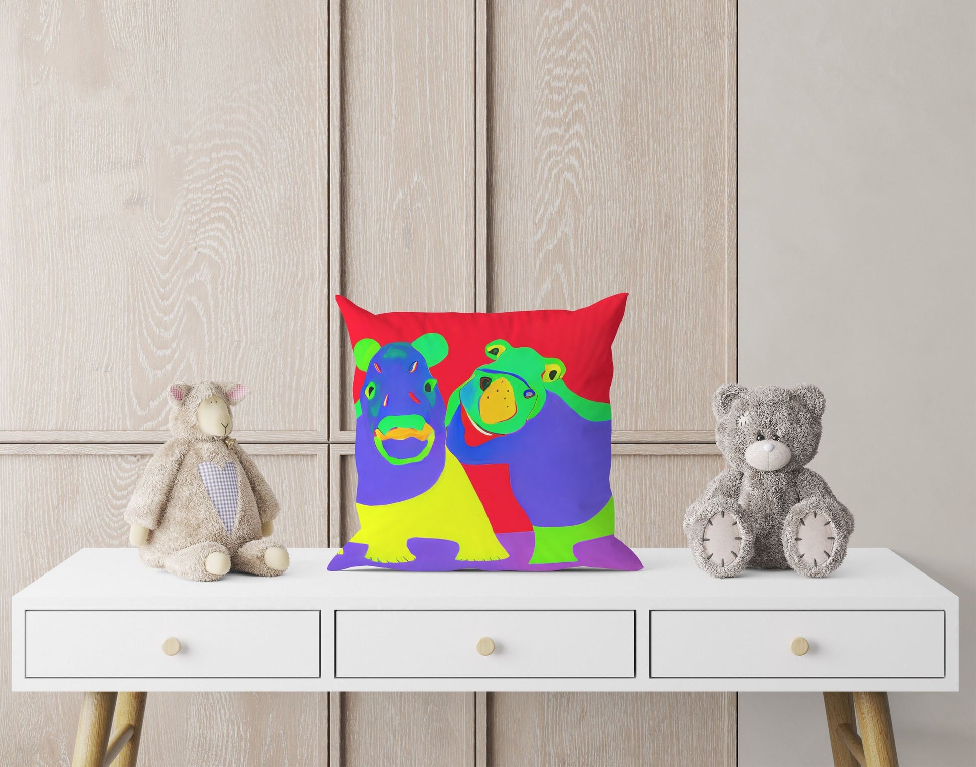 Modern Art African Wildlife Hippopotamus Pillow Case, Abstract Throw Pillow Cover, Art Pillow, Colorful Pillow Case, Modern Pillow