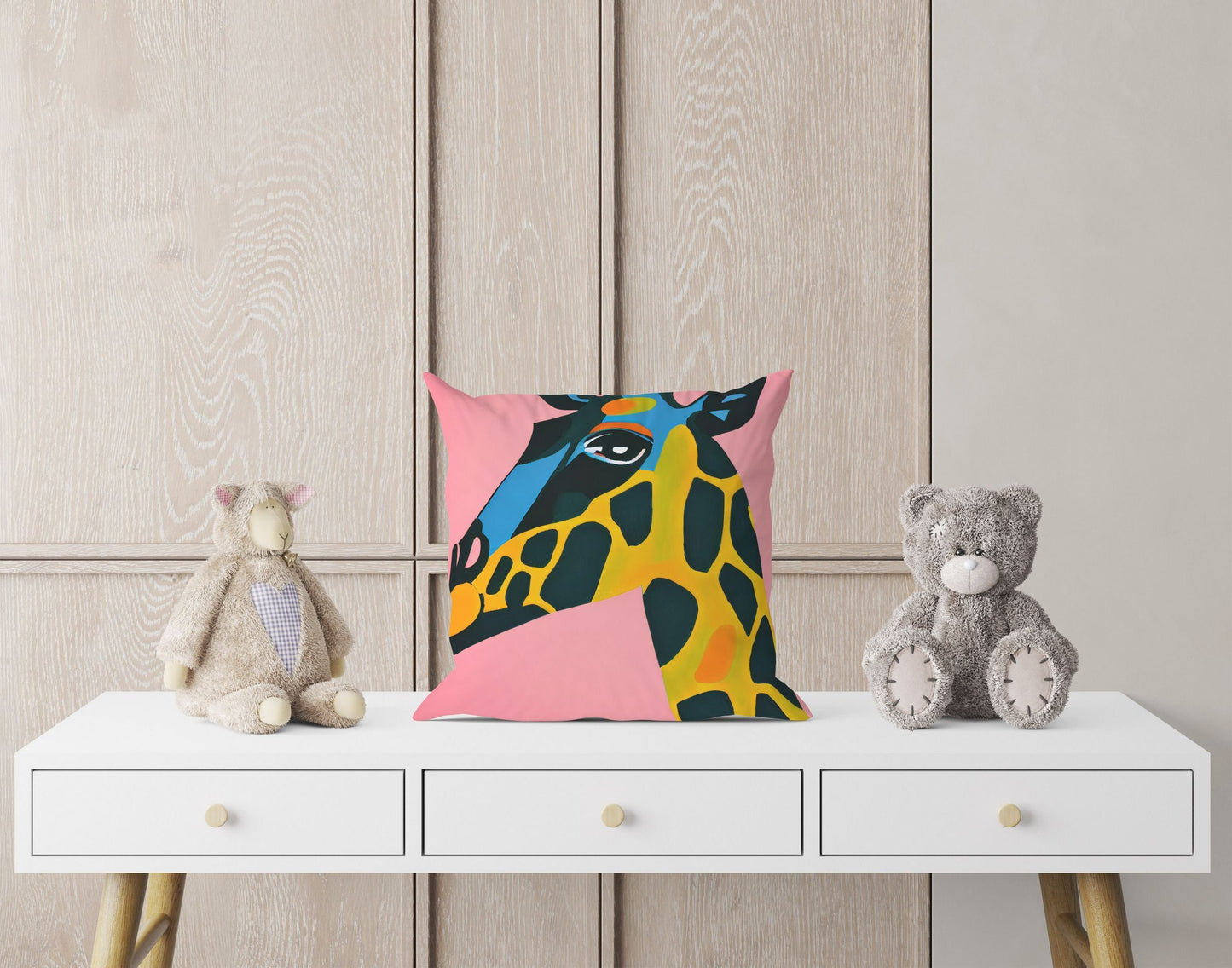 Modern Art African Wildlife Giraffe Pillow Case, Abstract Art Pillow, Artist Pillow, Colorful Pillow Case, Watercolor Pillow Cases