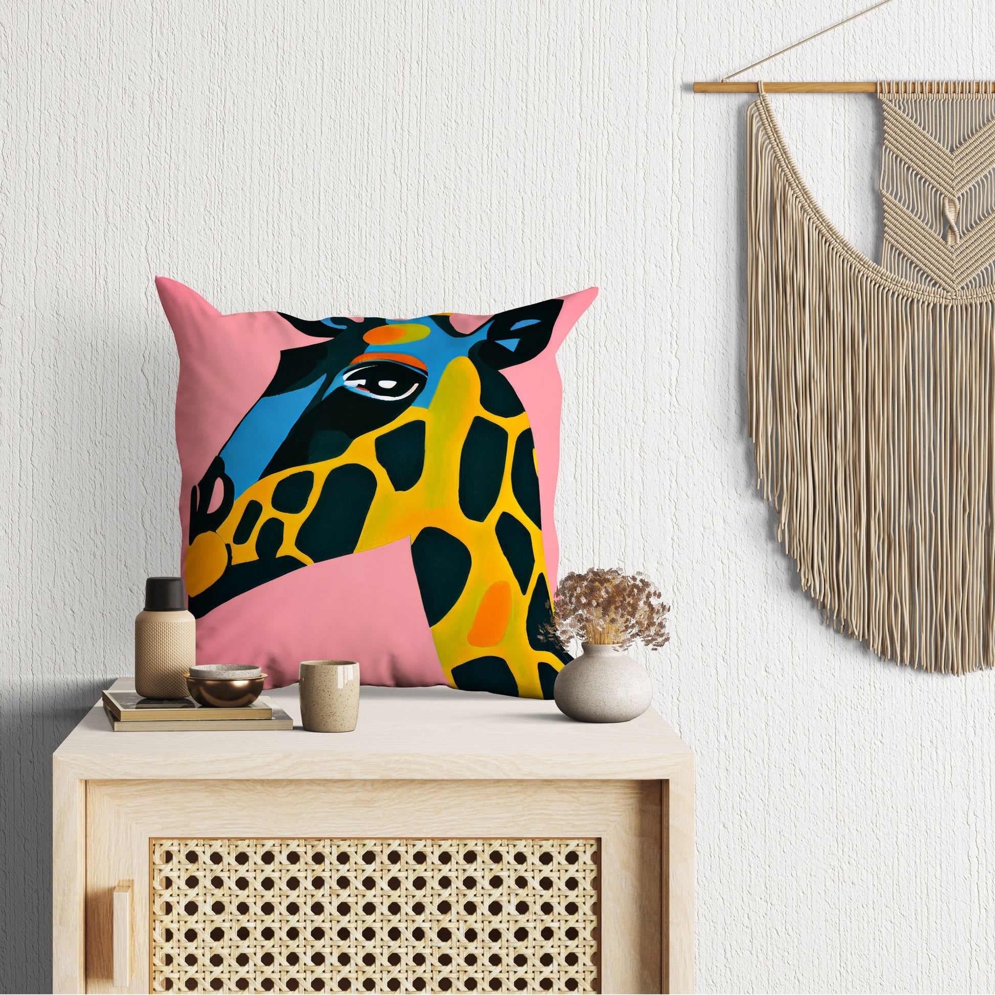 Modern Art African Wildlife Giraffe Pillow Case, Abstract Art Pillow, Artist Pillow, Colorful Pillow Case, Watercolor Pillow Cases