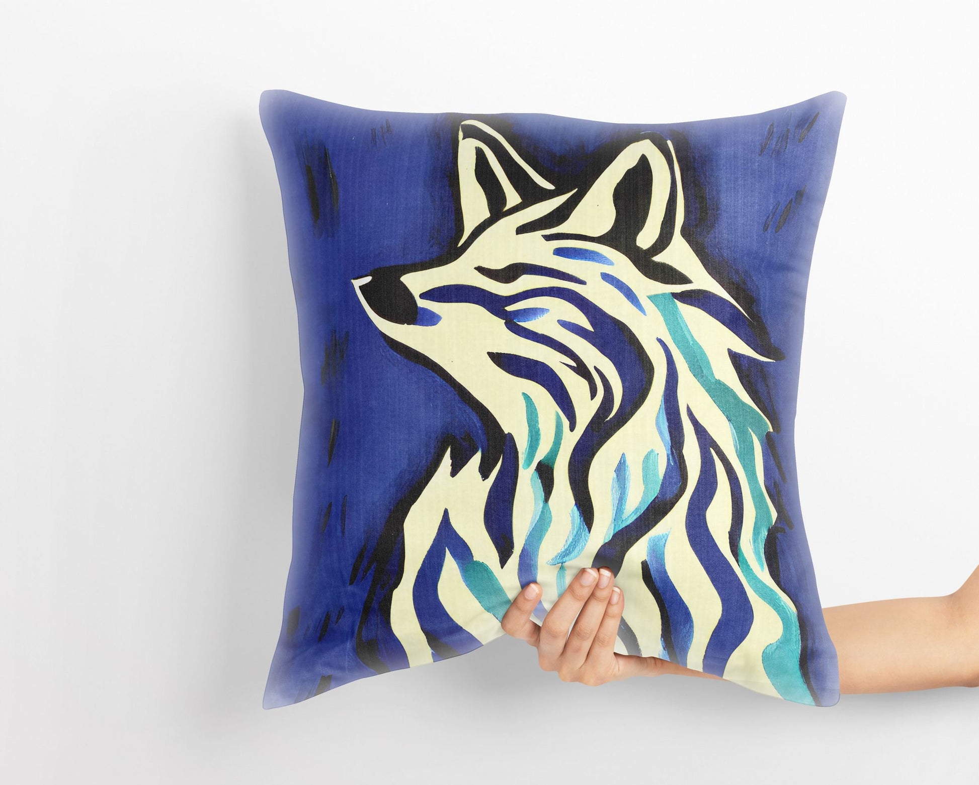 Watercolor Art Wildlife Wolf Toss Pillow, Abstract Art Pillow, Artist Pillow, Colorful Pillow Case, Beautiful Pillow, 20X20 Pillow Cover