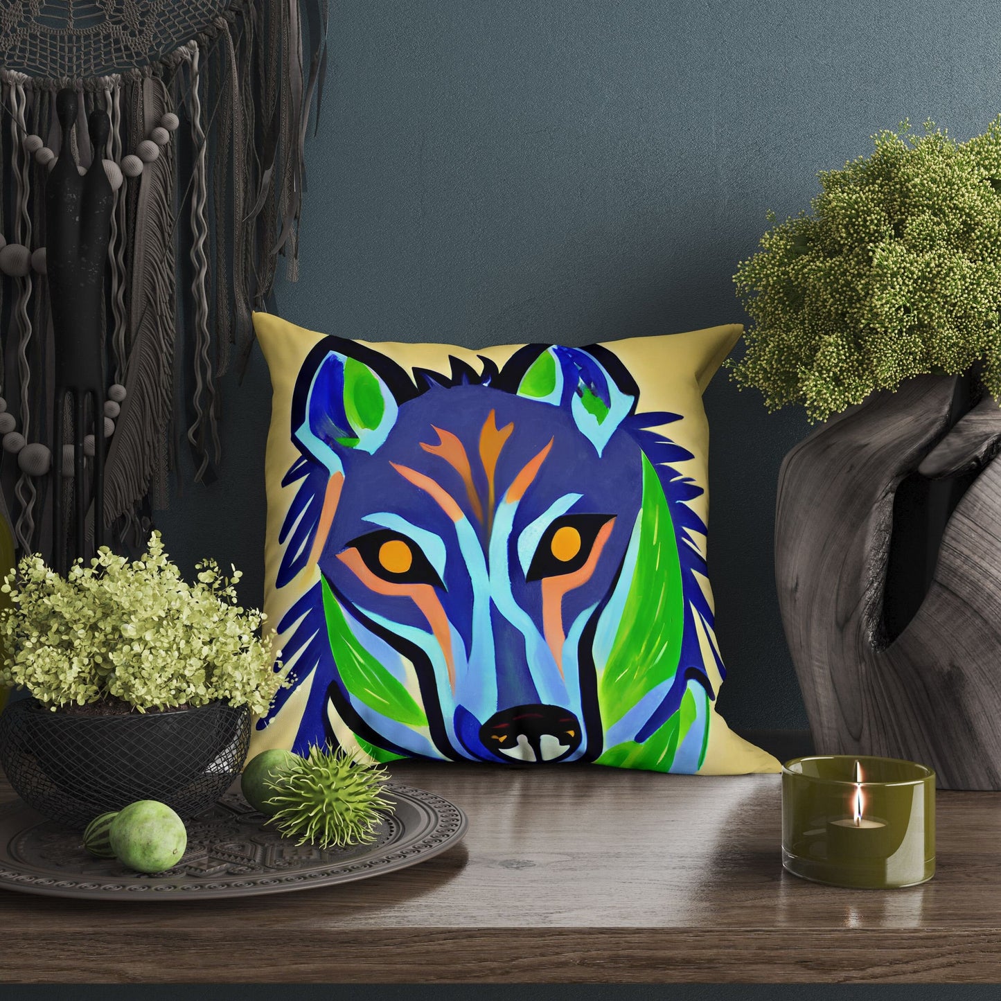 Watercolor Art Wildlife Wolf Pillow Case, Abstract Pillow Case, Designer Pillow, Colorful Pillow Case, Contemporary Pillow, 24X24 Pillow