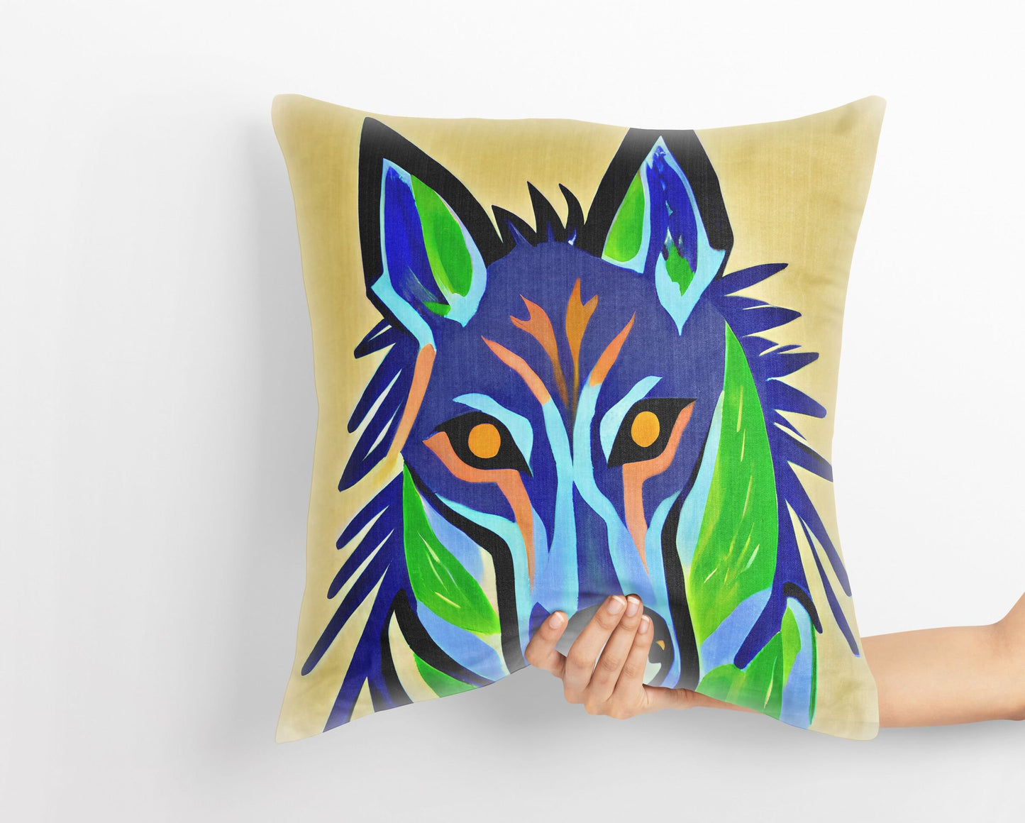 Watercolor Art Wildlife Wolf Pillow Case, Abstract Pillow Case, Designer Pillow, Colorful Pillow Case, Contemporary Pillow, 24X24 Pillow