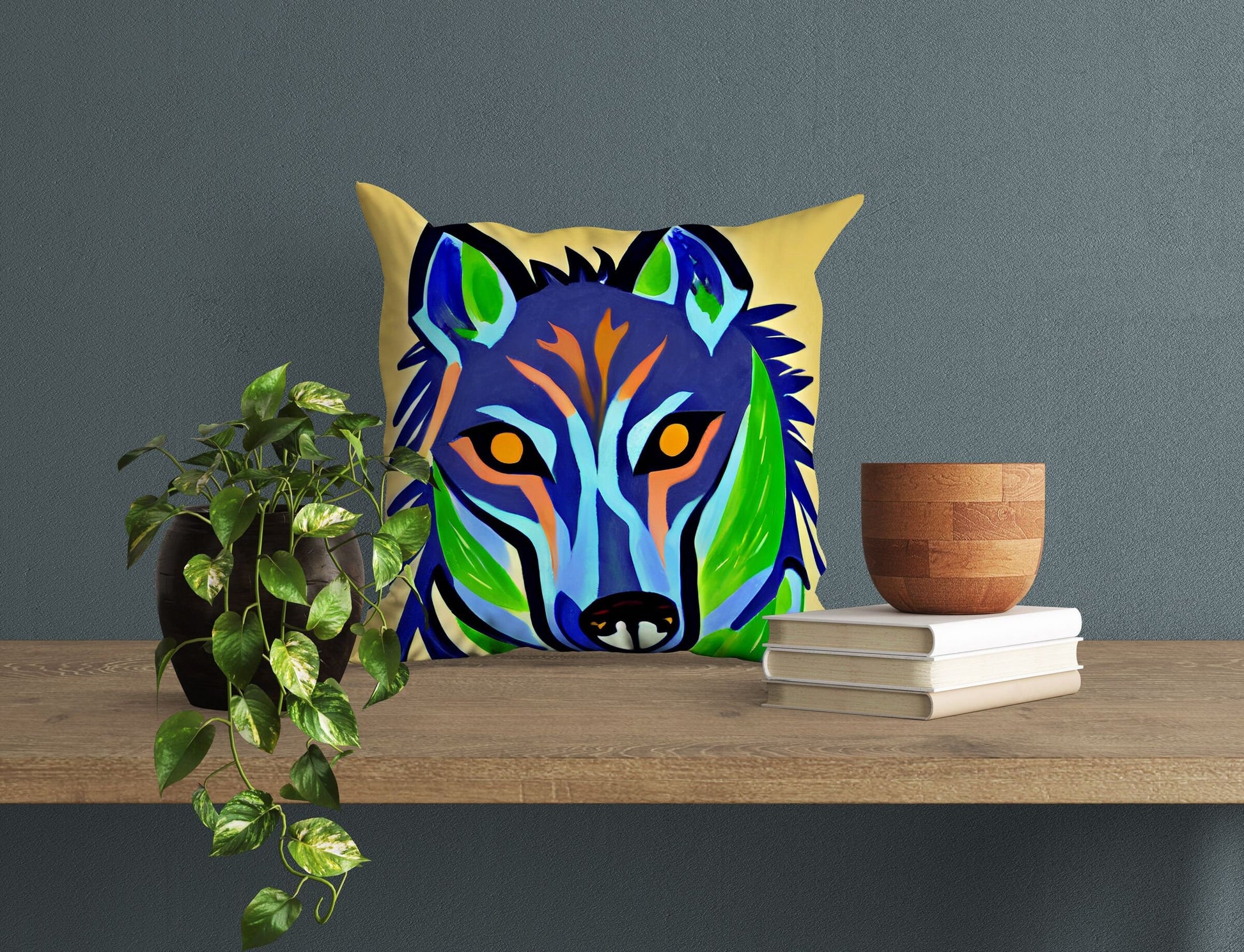 Watercolor Art Wildlife Wolf Pillow Case, Abstract Pillow Case, Designer Pillow, Colorful Pillow Case, Contemporary Pillow, 24X24 Pillow