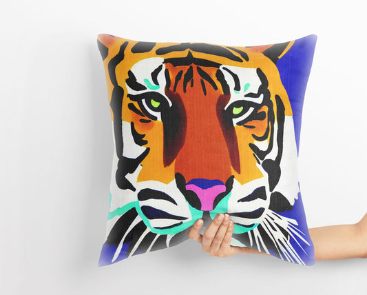 Original Art Wildlife Tiger Throw Pillow, Abstract Pillow, Art Pillow, Colorful Pillow Case, Contemporary Pillow, 24X24 Pillow Case