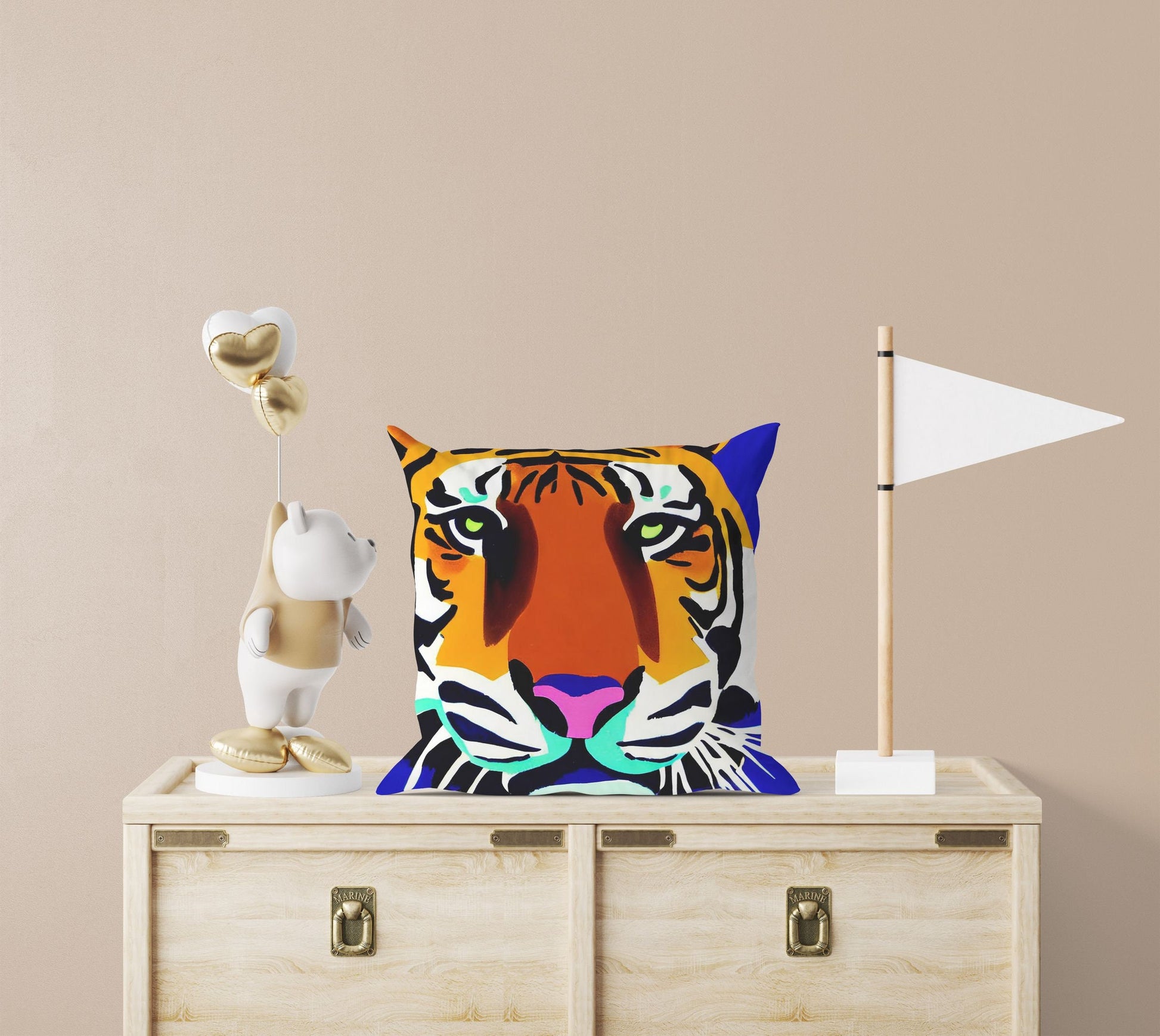 Original Art Wildlife Tiger Throw Pillow, Abstract Pillow, Art Pillow, Colorful Pillow Case, Contemporary Pillow, 24X24 Pillow Case