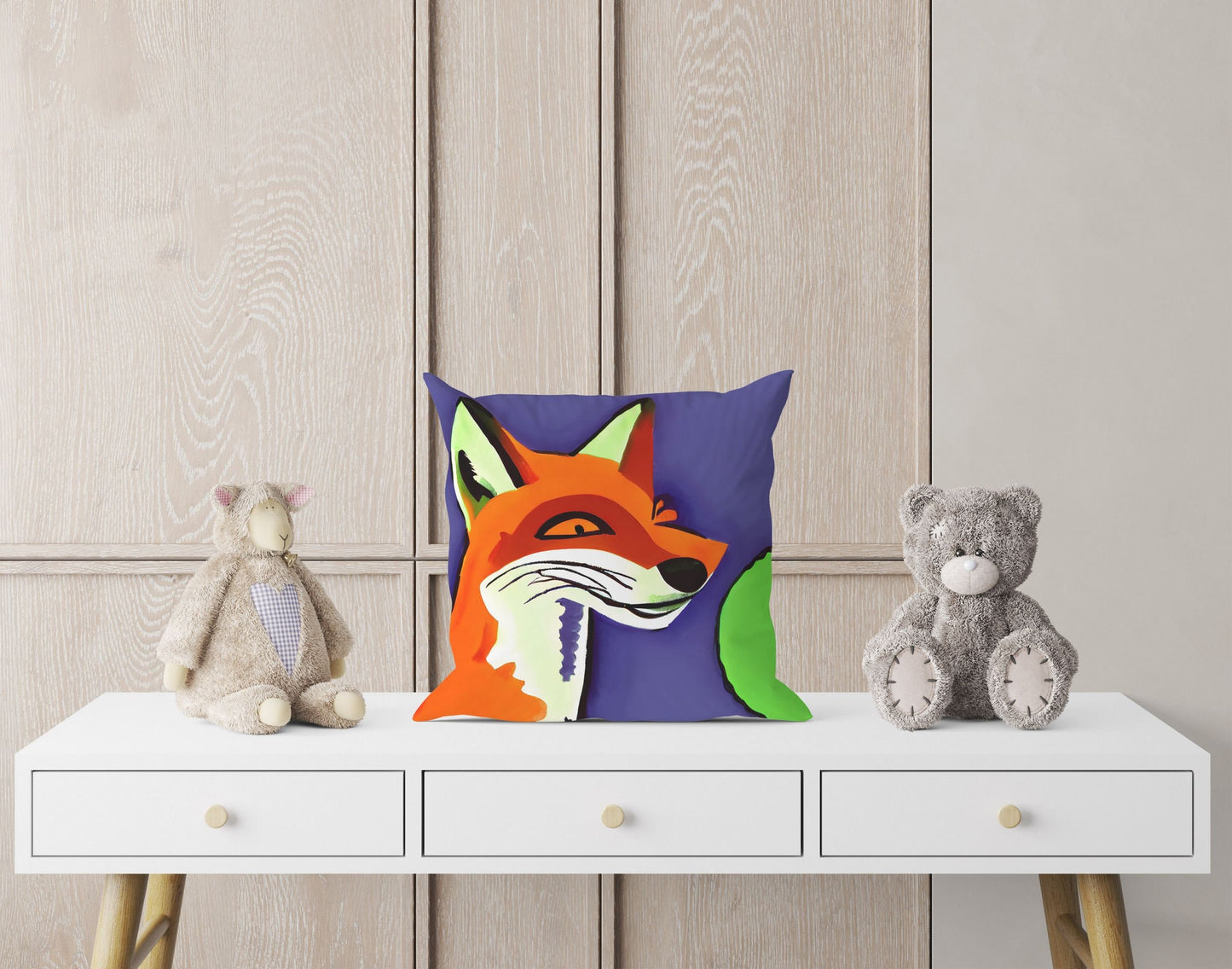 Original Art Wildlife Fox, Throw Pillow Cover, Abstract Art Pillow, Art Pillow, Colorful Pillow Case, Modern Pillow, 20X20 Pillow Cover