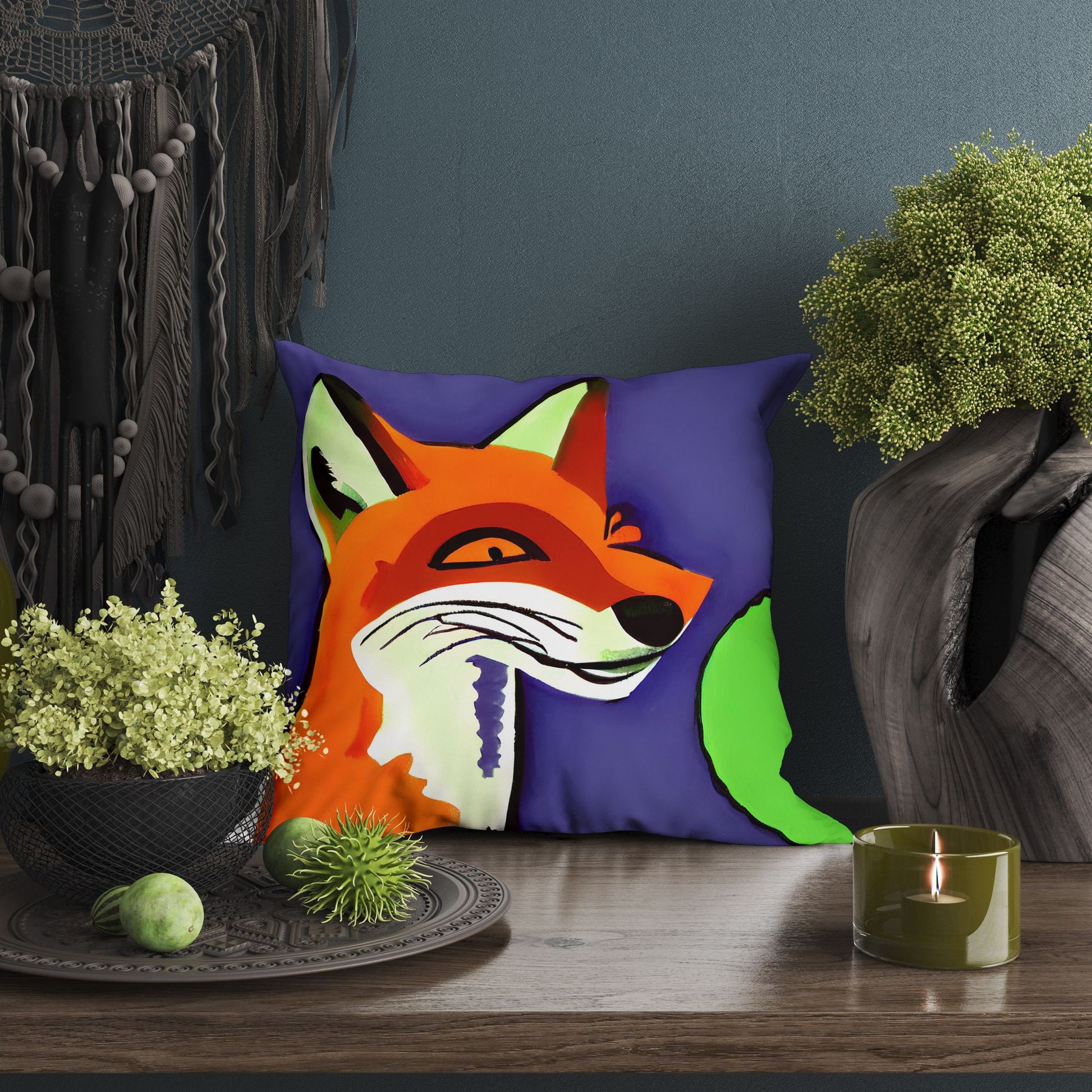 Original Art Wildlife Fox, Throw Pillow Cover, Abstract Art Pillow, Art Pillow, Colorful Pillow Case, Modern Pillow, 20X20 Pillow Cover