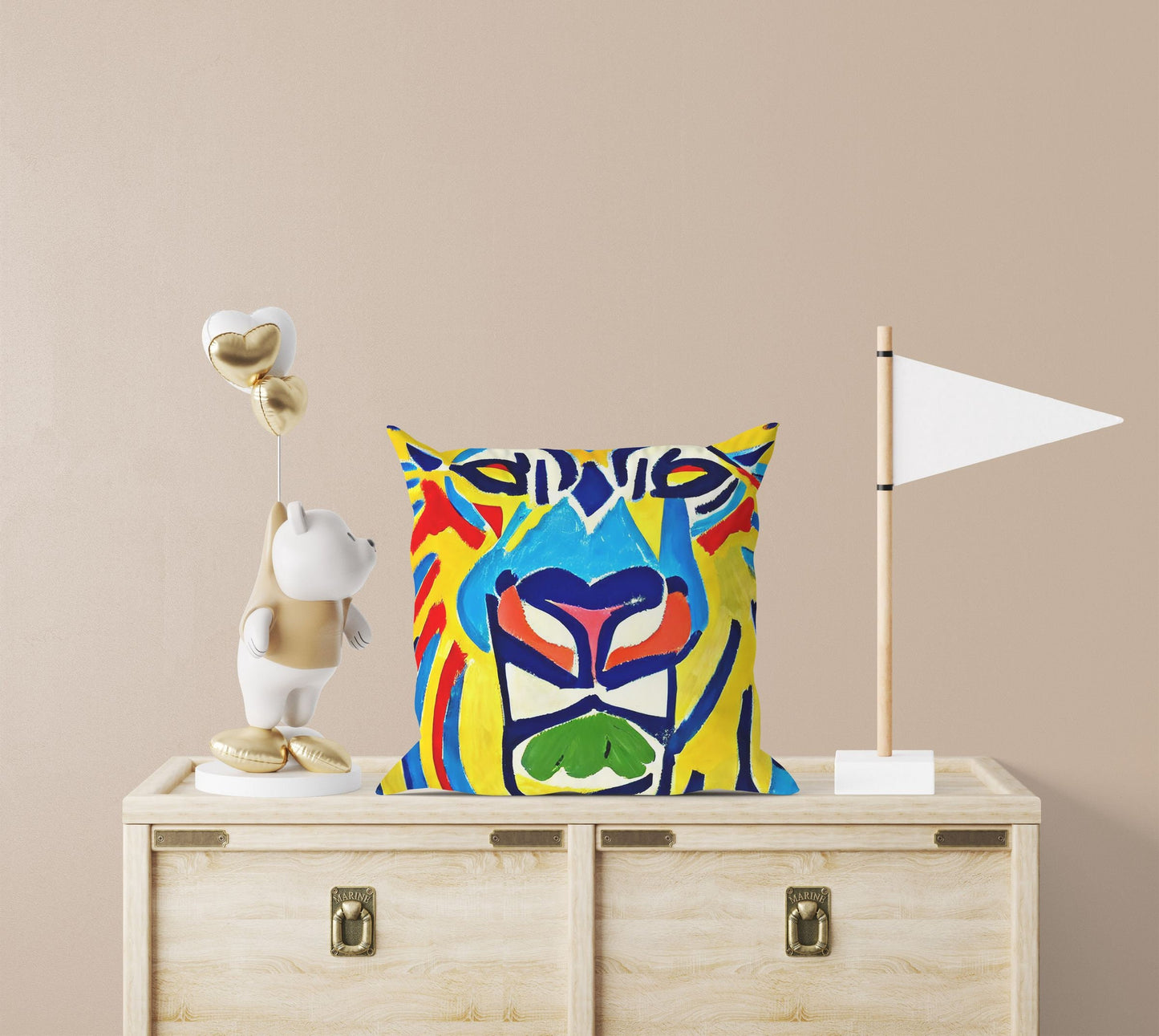 Original Art African Wildlife Lion King Pillow Case, Abstract Throw Pillow, Artist Pillow, Colorful Pillow Case, Contemporary Pillow