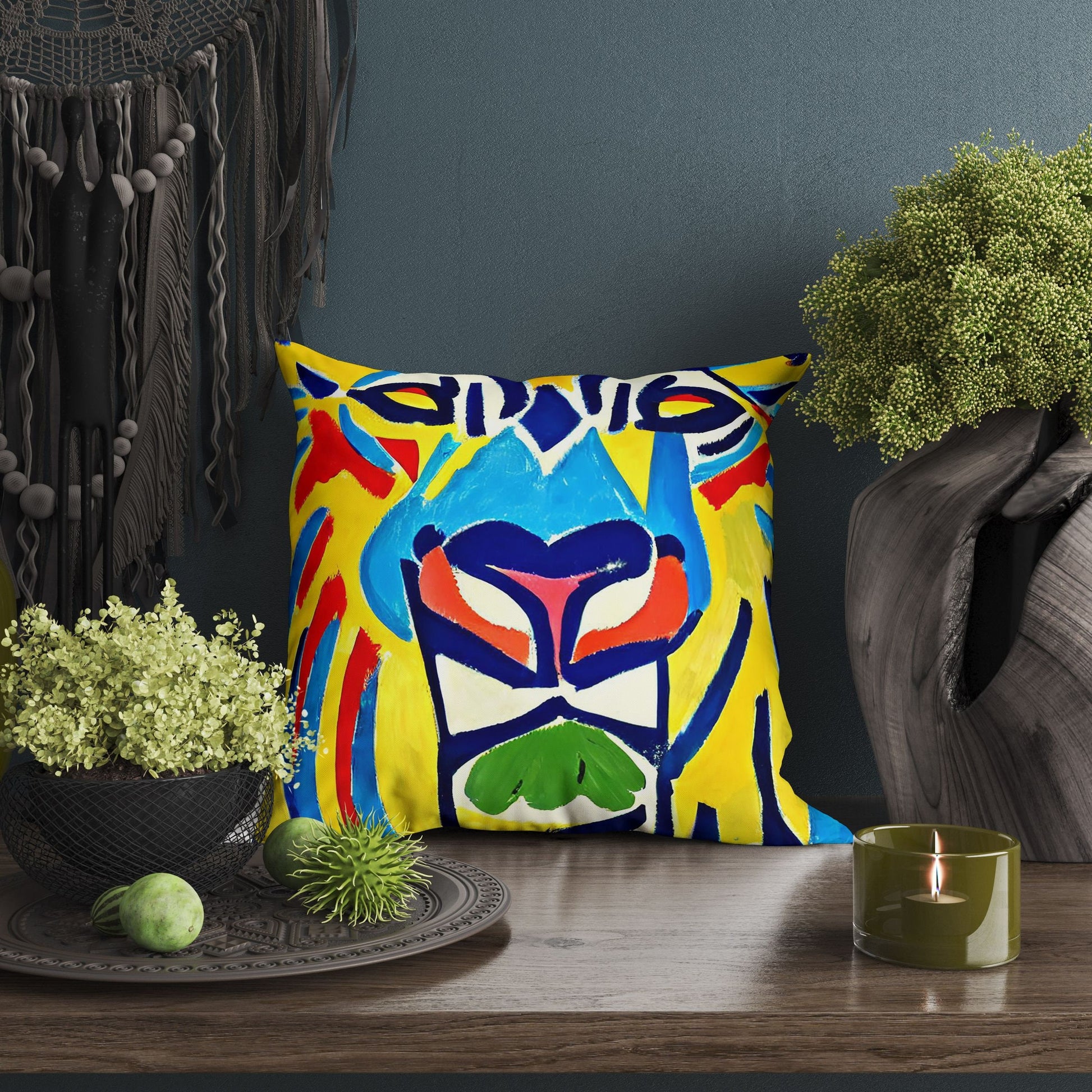 Original Art African Wildlife Lion King Pillow Case, Abstract Throw Pillow, Artist Pillow, Colorful Pillow Case, Contemporary Pillow