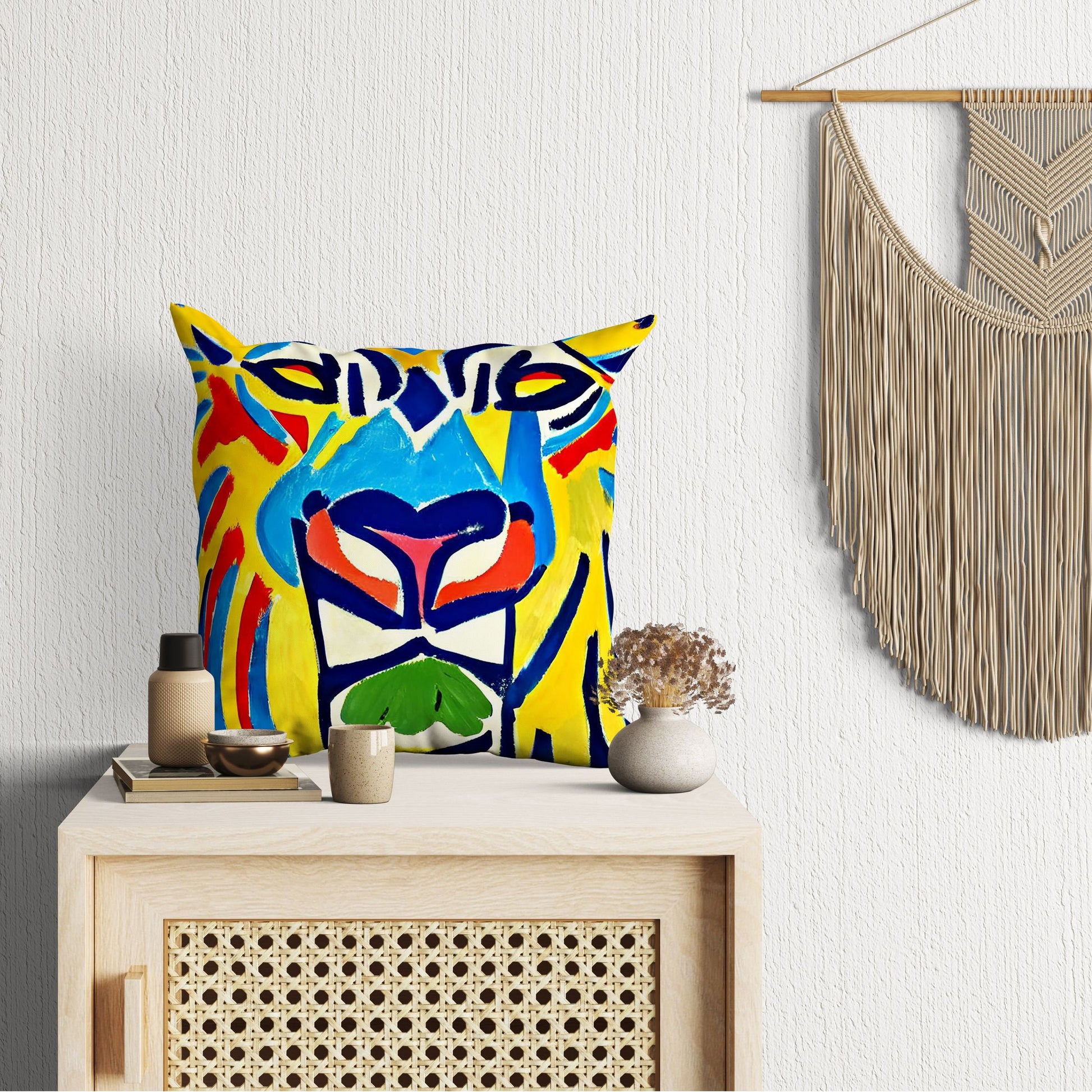 Original Art African Wildlife Lion King Pillow Case, Abstract Throw Pillow, Artist Pillow, Colorful Pillow Case, Contemporary Pillow