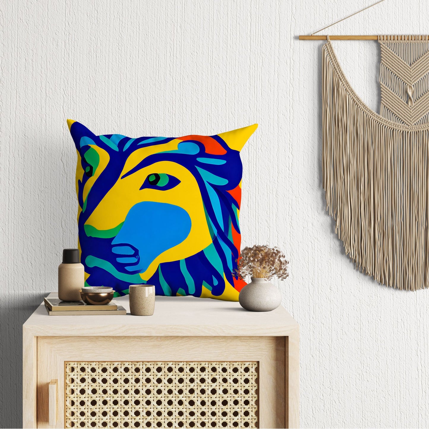 Original Art African Wildlife Lion King Tapestry Pillows, Abstract Art Pillow, Comfortable, Colorful Pillow, Playroom Decor, Abstract Decor