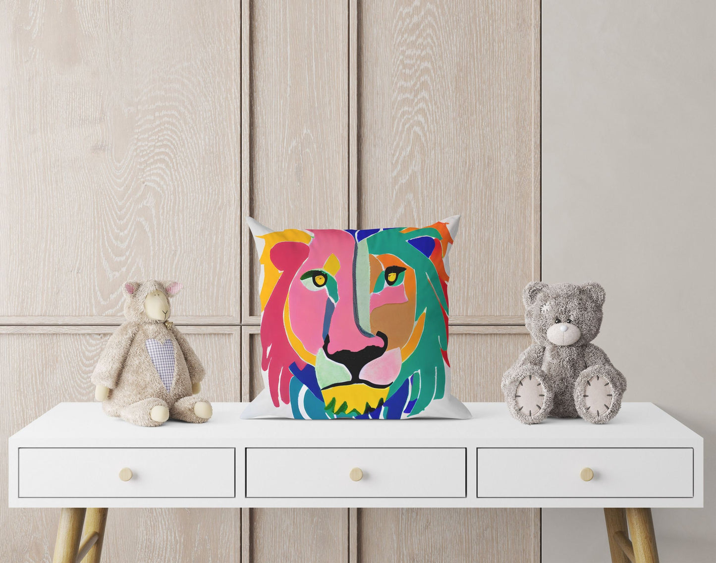 Original Art African Wildlife Lion King Throw Pillow, Abstract Throw Pillow Cover, Comfortable, Colorful Pillow Case, Square Pillow