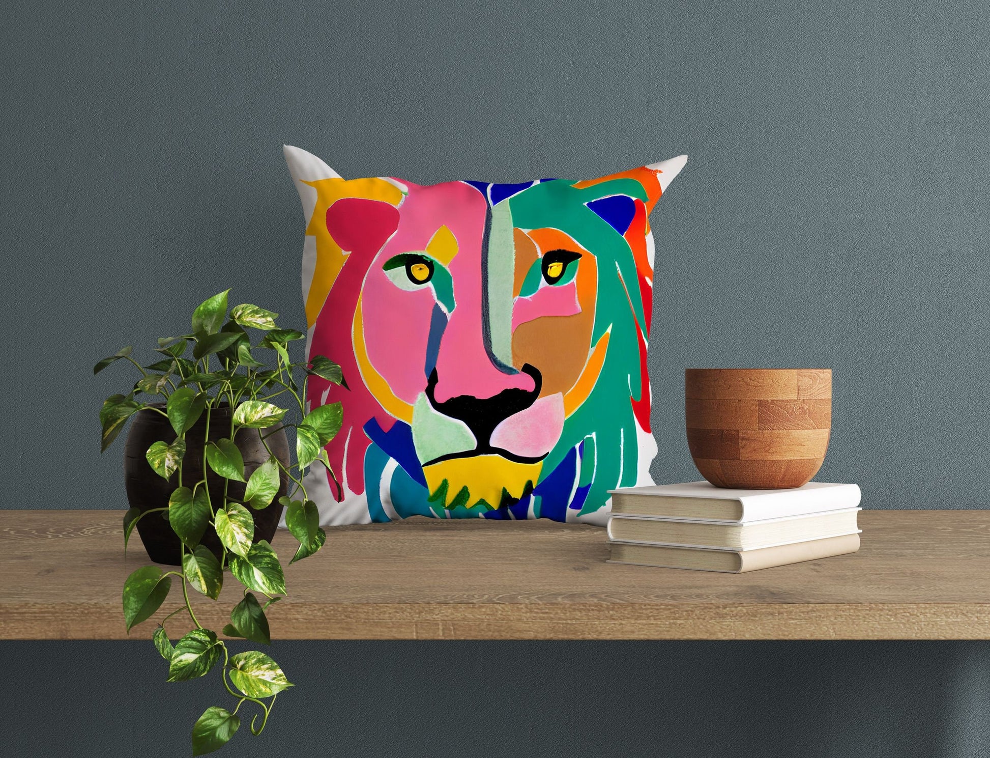 Original Art African Wildlife Lion King Throw Pillow, Abstract Throw Pillow Cover, Comfortable, Colorful Pillow Case, Square Pillow