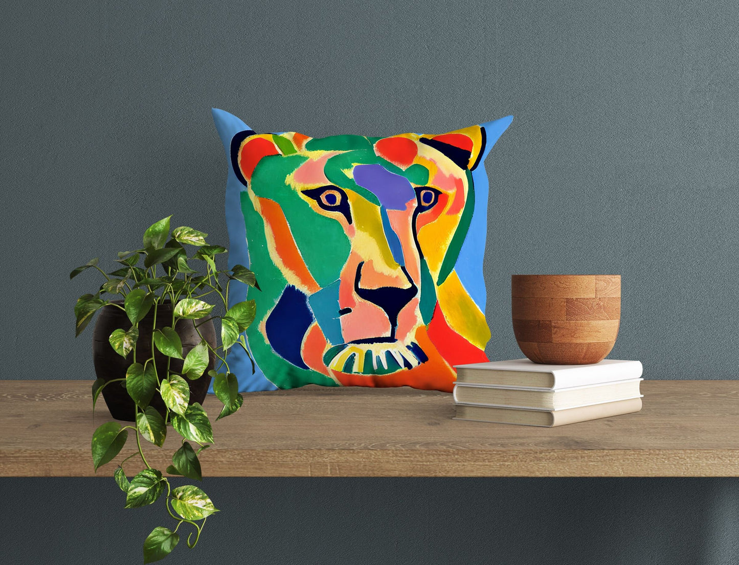 Modern Art African Wildlife Lion Queen Pillow Case, Abstract Throw Pillow Cover, Artist Pillow, Colorful Pillow Case, Modern Pillow