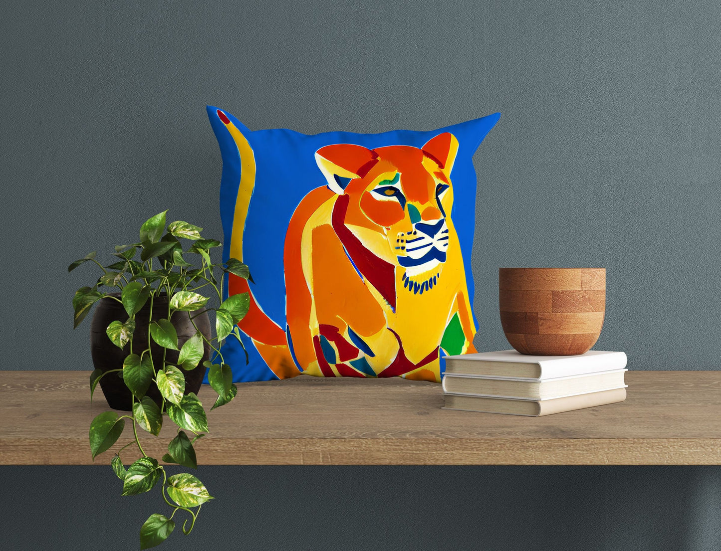 Original Art African Wildlife Female Lion Throw Pillow Cover, Abstract Art Pillow, Art Pillow, Colorful Pillow Case, Modern Pillow