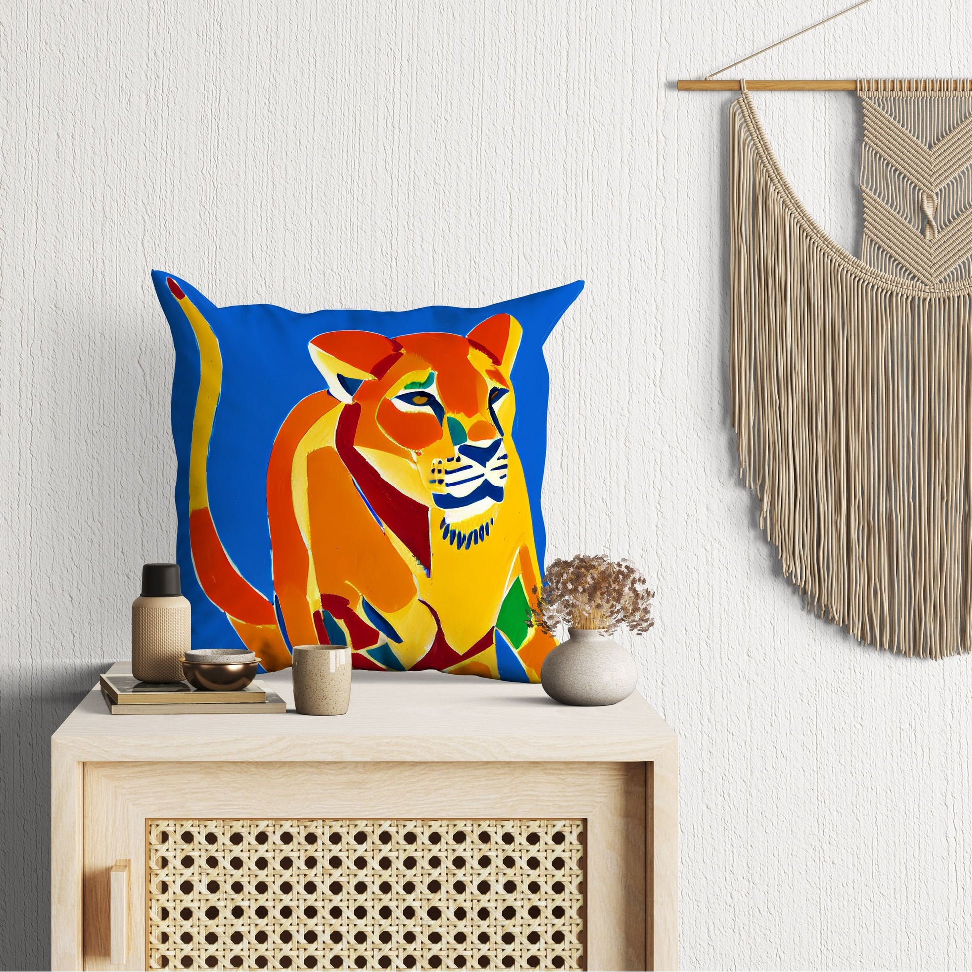 Original Art African Wildlife Female Lion Throw Pillow Cover, Abstract Art Pillow, Art Pillow, Colorful Pillow Case, Modern Pillow