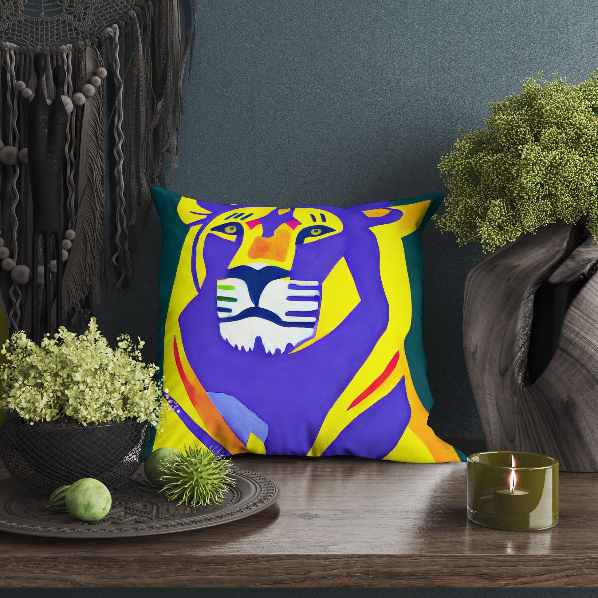 Original Art African Wildlife Lion King Throw Pillow, Abstract Art Pillow, Comfortable, Colorful Pillow Case, Fashion, Square Pillow