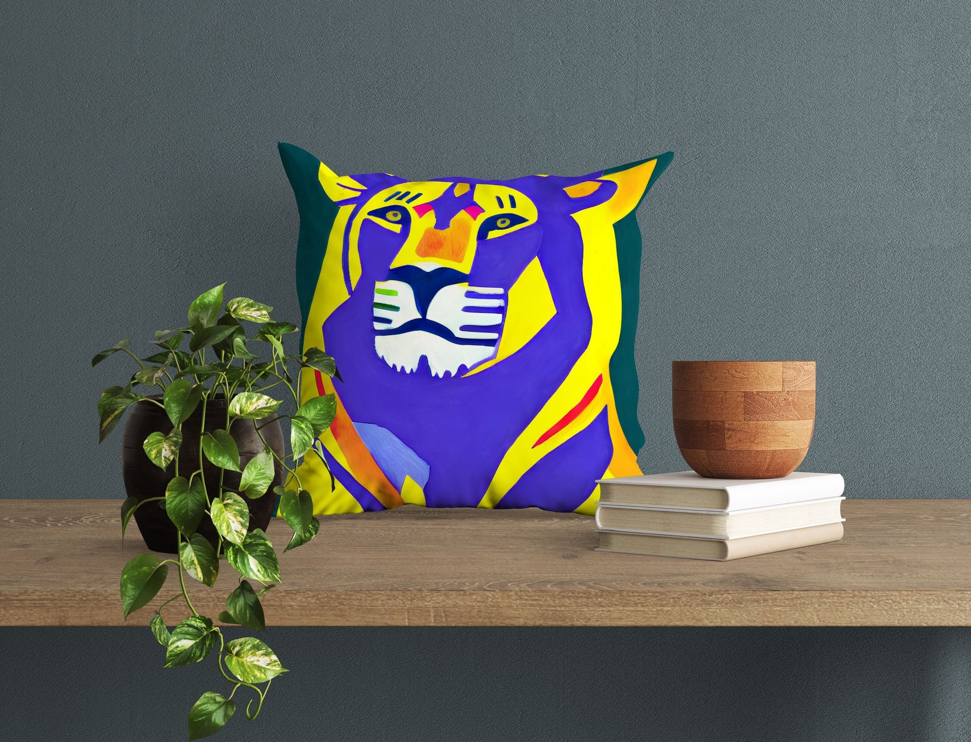 Original Art African Wildlife Lion King Throw Pillow, Abstract Art Pillow, Comfortable, Colorful Pillow Case, Fashion, Square Pillow