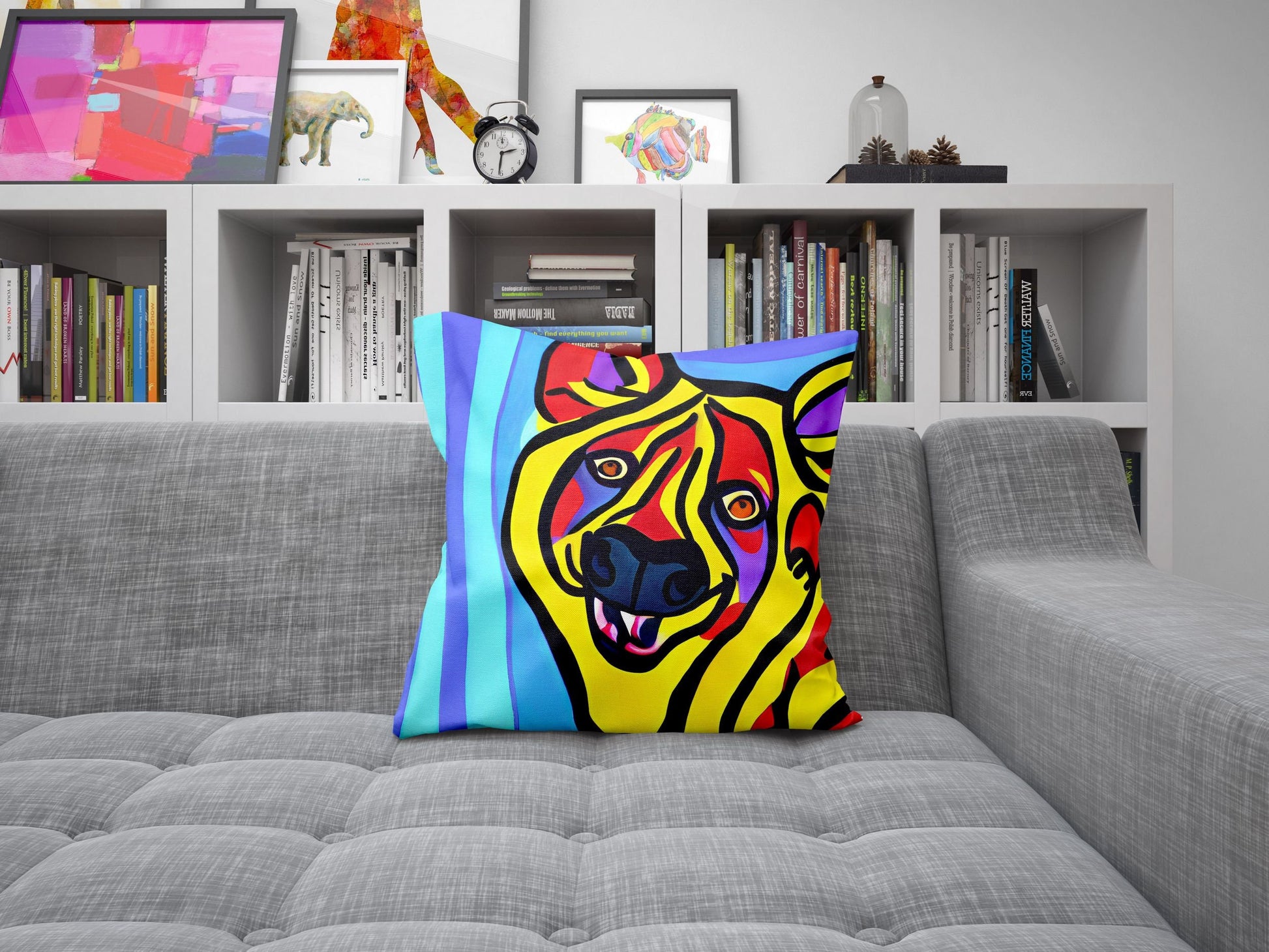 Original Art African Wildlife Hyena Throw Pillow Cover, Abstract Pillow Case, Designer Pillow, Colorful Pillow Case, Fashion, 20X20 Pillow