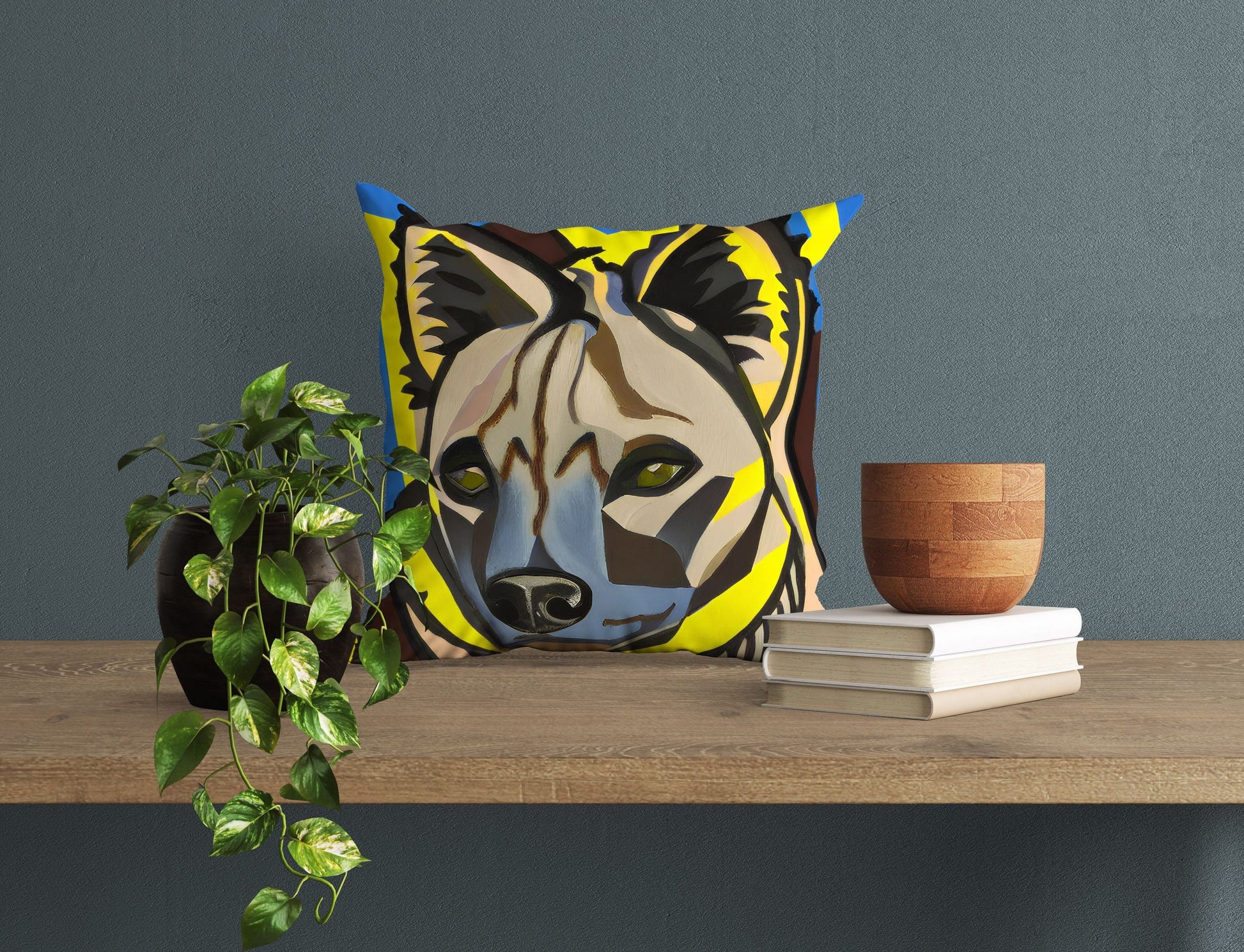 Original Art African Wildlife Hyena Decorative Pillow, Abstract Pillow, Art Pillow, Colorful Pillow Case, Fashion, Square Pillow