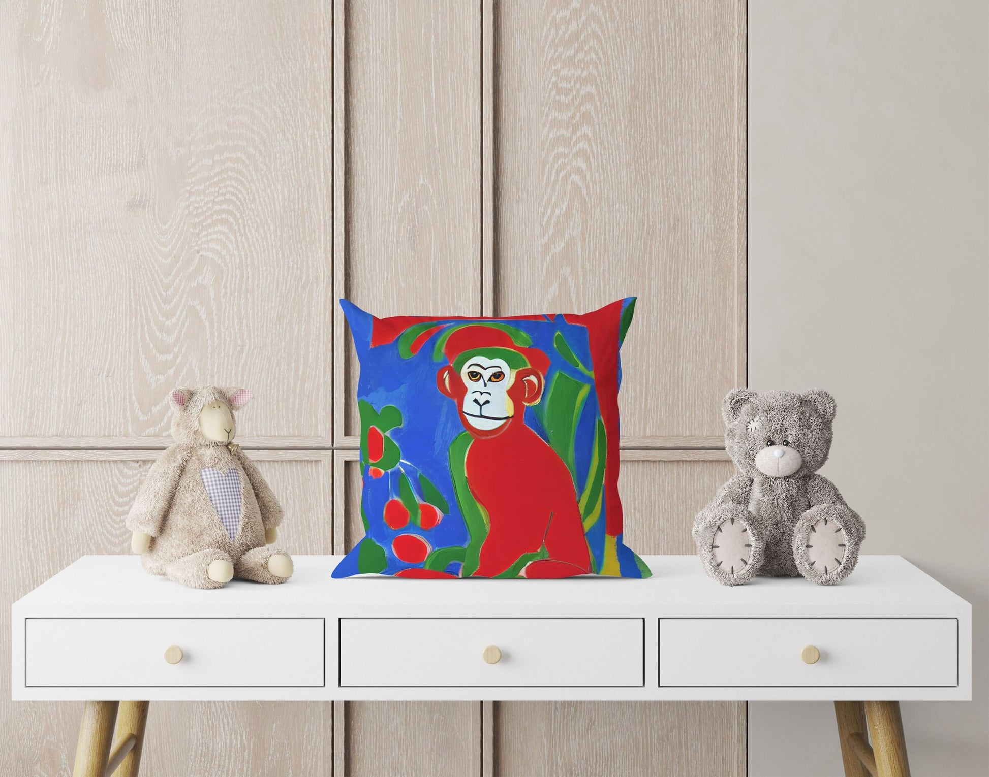 Original Art Monkey, Tapestry Pillows, Bee Pillow Cover, Designer Pillow, Colorful Pillow Case, Contemporary Pillow, Large Pillow Cases