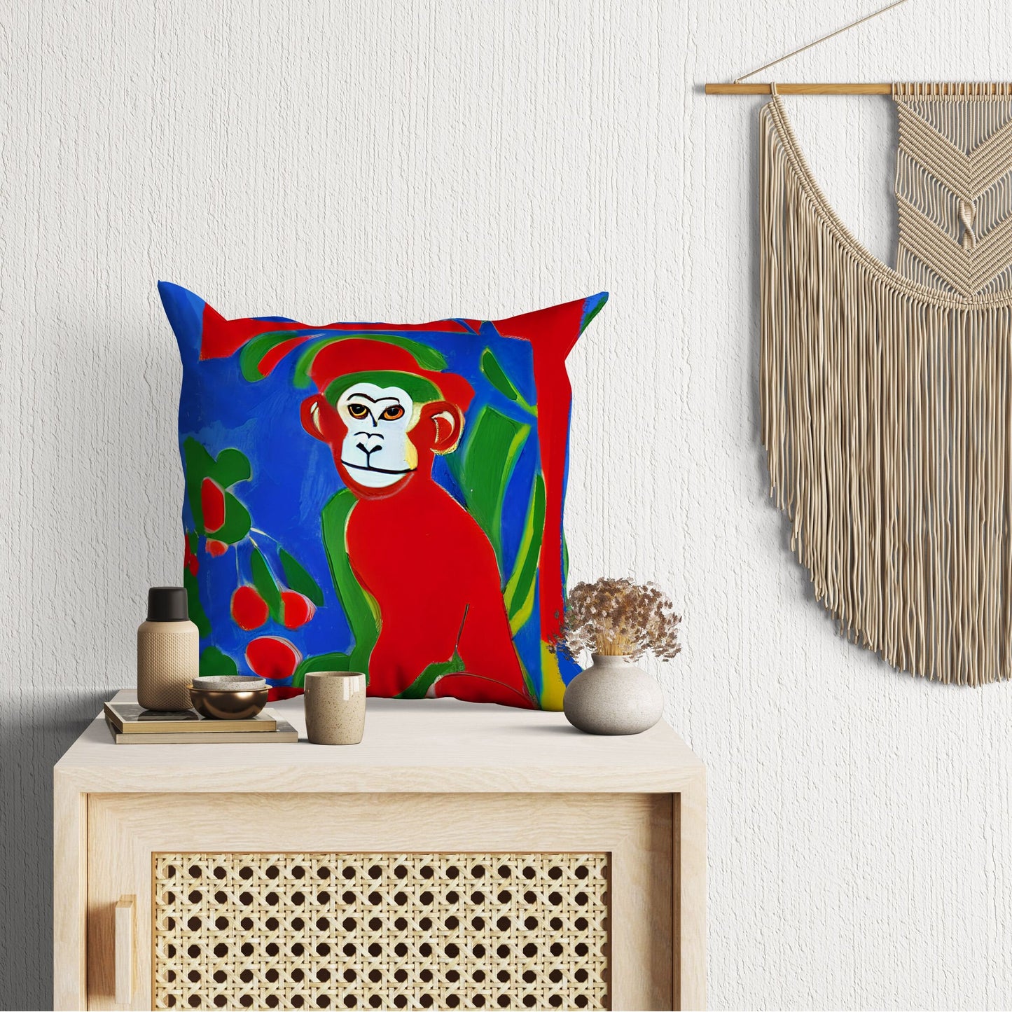 Original Art Monkey, Tapestry Pillows, Bee Pillow Cover, Designer Pillow, Colorful Pillow Case, Contemporary Pillow, Large Pillow Cases