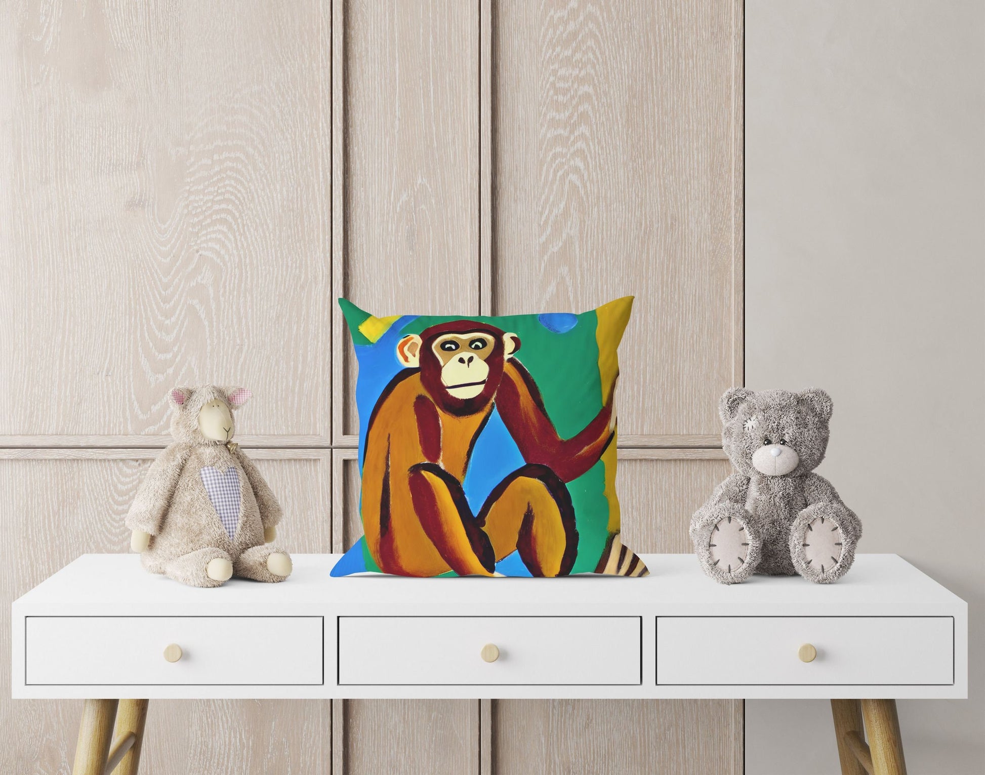 Original Art Monkey Pillow Case, Abstract Art Pillow, Art Pillow, Colorful Pillow Case, Beautiful Pillow, Square Pillow, Housewarming Gift