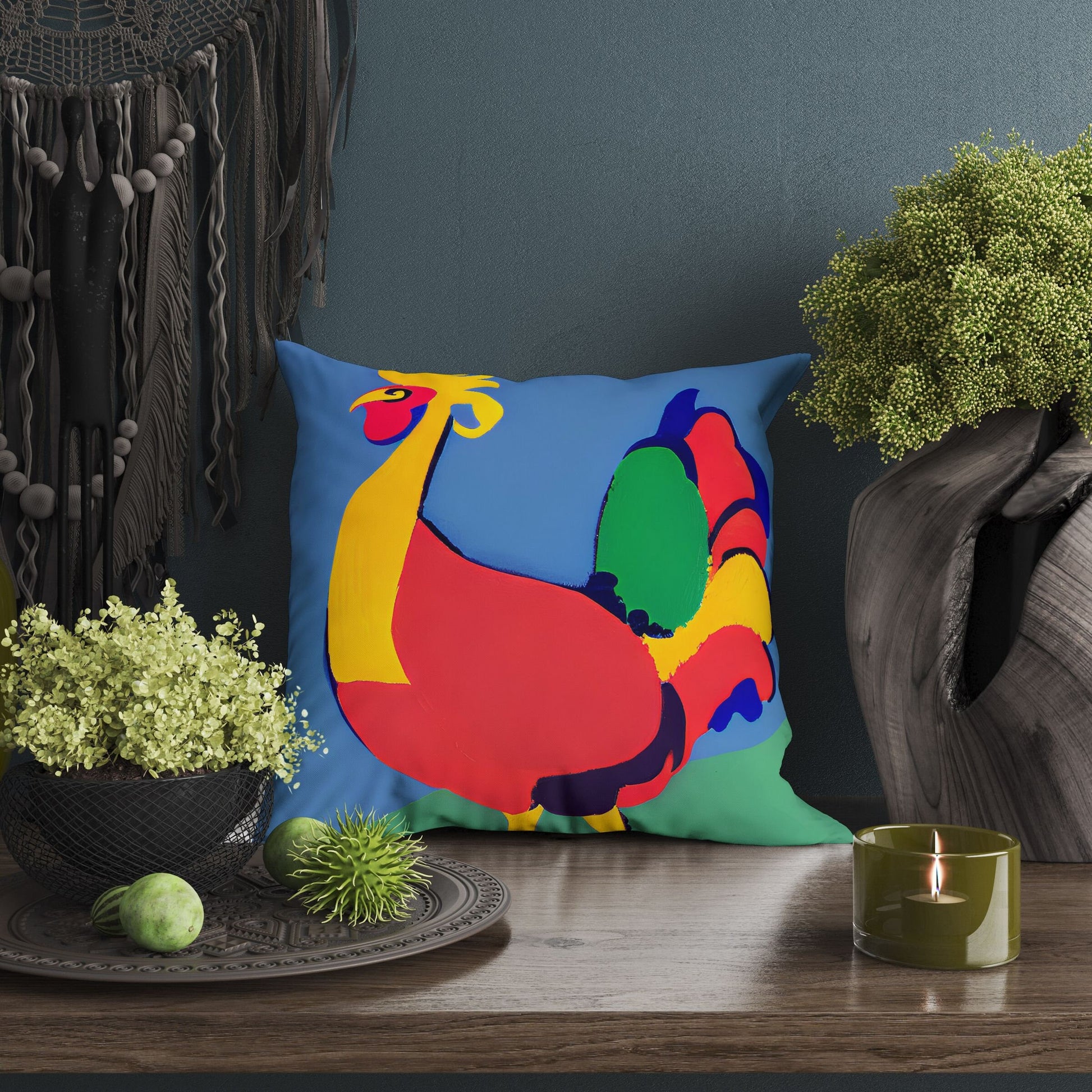 Original Art Rooster Tapestry Pillows, Abstract Throw Pillow Cover, Comfortable, Colorful Pillow Case, Watercolor Pillow Cases