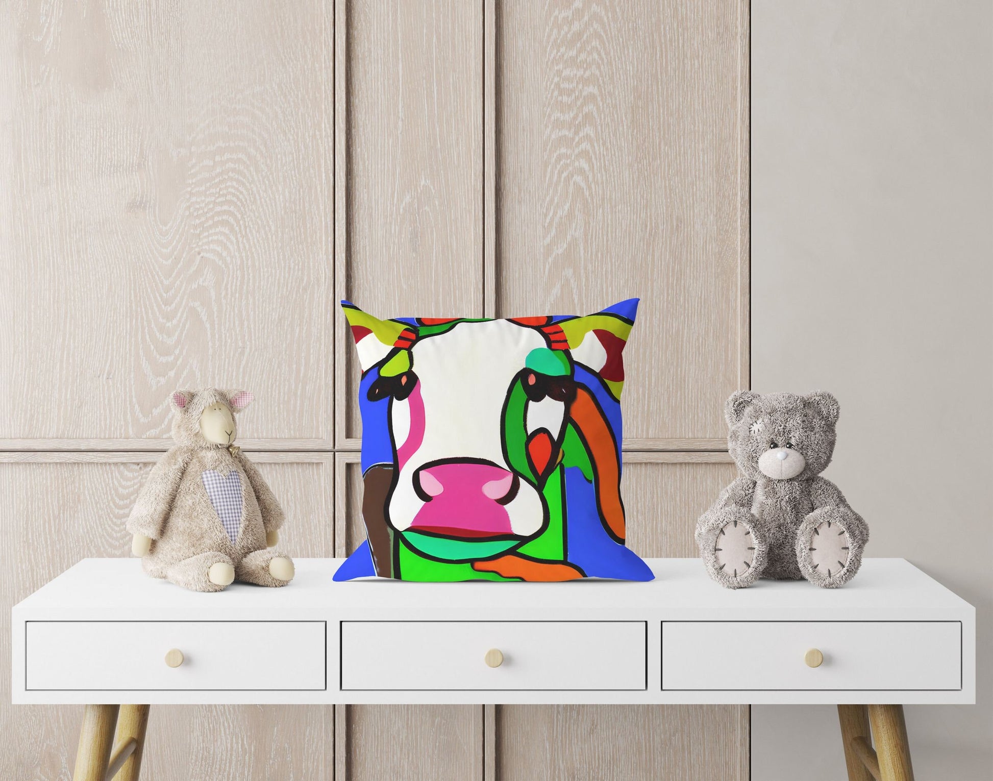 Milk Cow Original Art Throw Pillow, Abstract Pillow, Art Pillow, Colorful Pillow Case, Fashion, Large Pillow Cases, Christmas Pillow