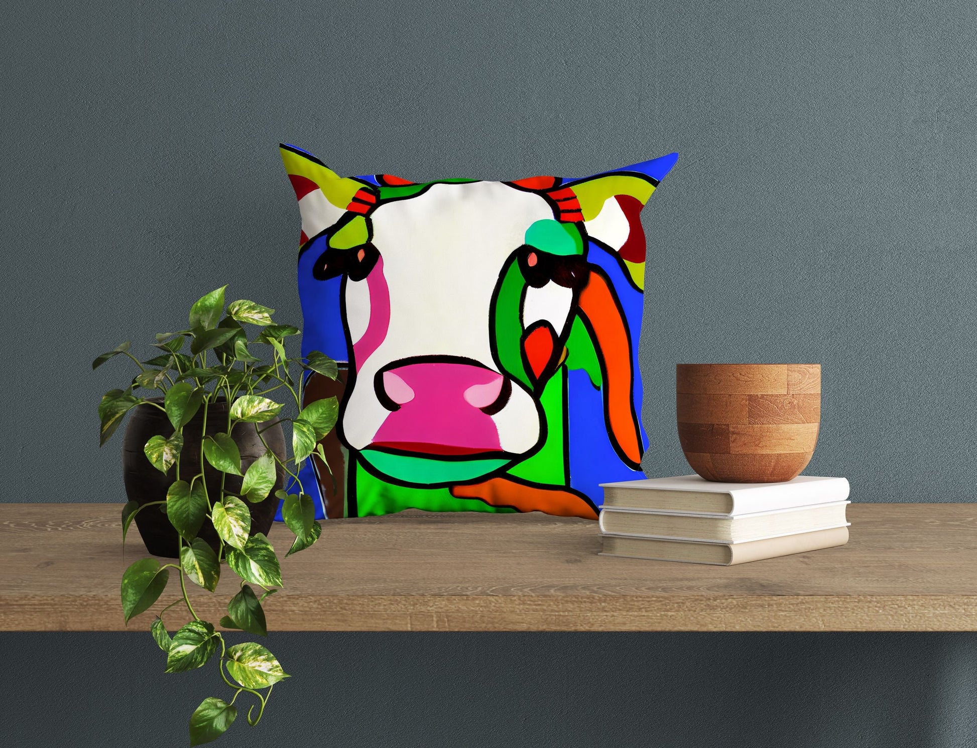 Milk Cow Original Art Throw Pillow, Abstract Pillow, Art Pillow, Colorful Pillow Case, Fashion, Large Pillow Cases, Christmas Pillow