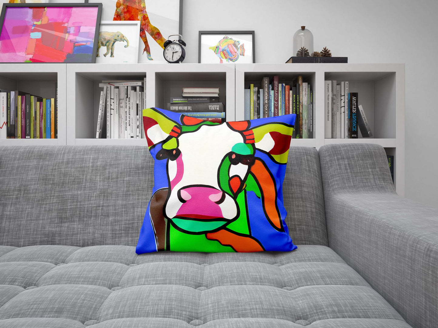 Milk Cow Original Art Throw Pillow, Abstract Pillow, Art Pillow, Colorful Pillow Case, Fashion, Large Pillow Cases, Christmas Pillow