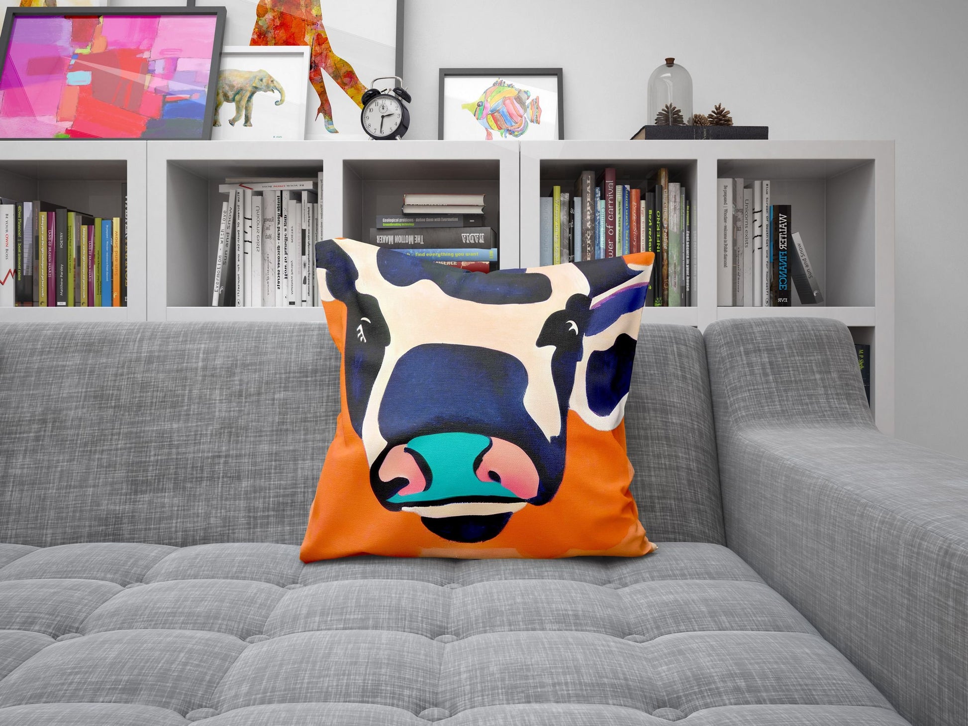 Dairy Cattle Original Art, Throw Pillow Cover, Bee Pillow Cover, Comfortable, Colorful Pillow Case, Contemporary Pillow, Indoor Pillow Cases