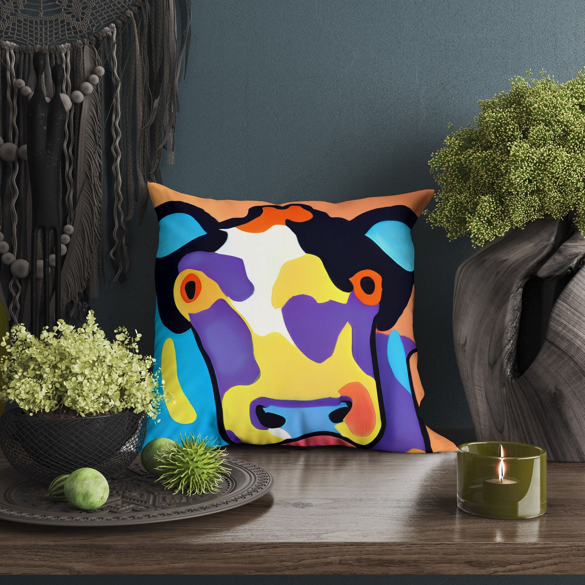 Dairy Cattle Original Art Tapestry Pillows, Abstract Throw Pillow Cover, Art Pillow, Colorful Pillow Case, Playroom Decor, Nursery Decor