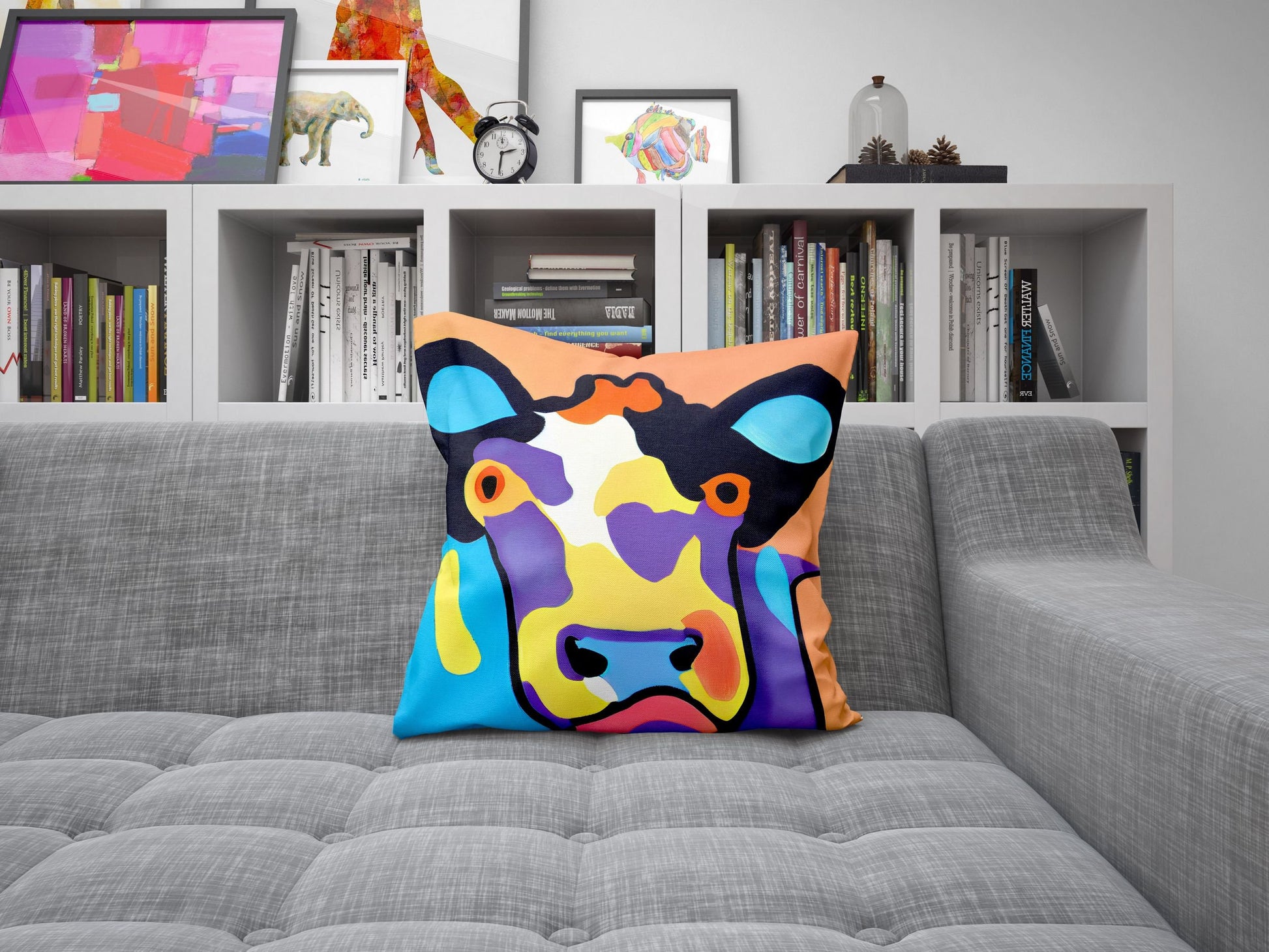 Dairy Cattle Original Art Tapestry Pillows, Abstract Throw Pillow Cover, Art Pillow, Colorful Pillow Case, Playroom Decor, Nursery Decor