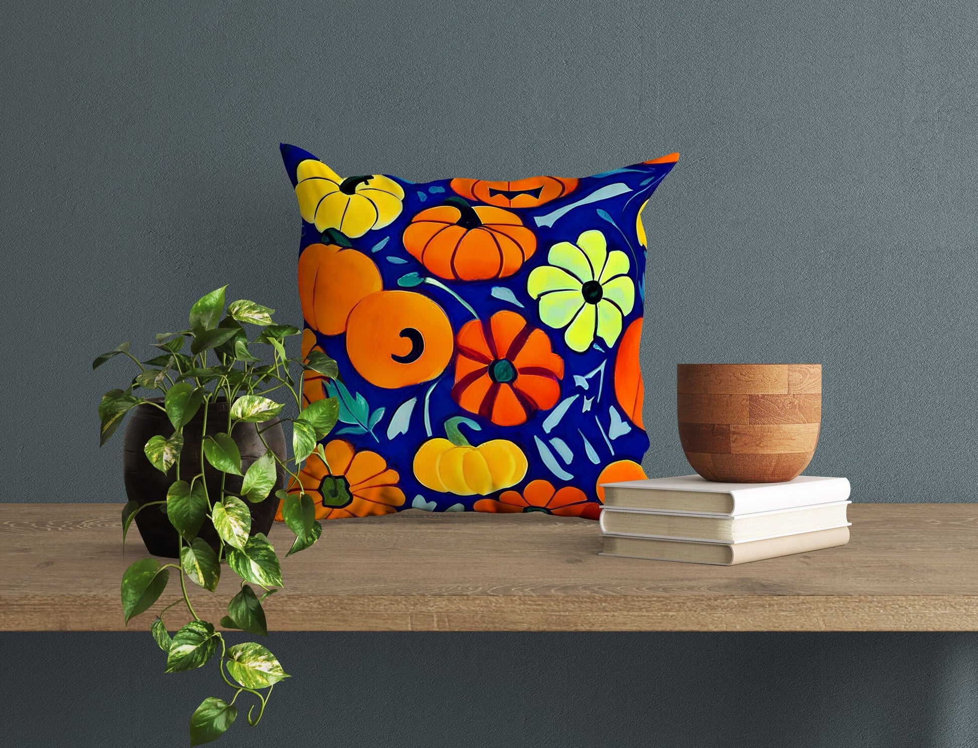 Pumpkins Thanksgiving Original Art Decorative Pillow, Abstract Pillow Case, Soft Pillow Cases, Colorful Pillow Case, Farmhouse Pillow