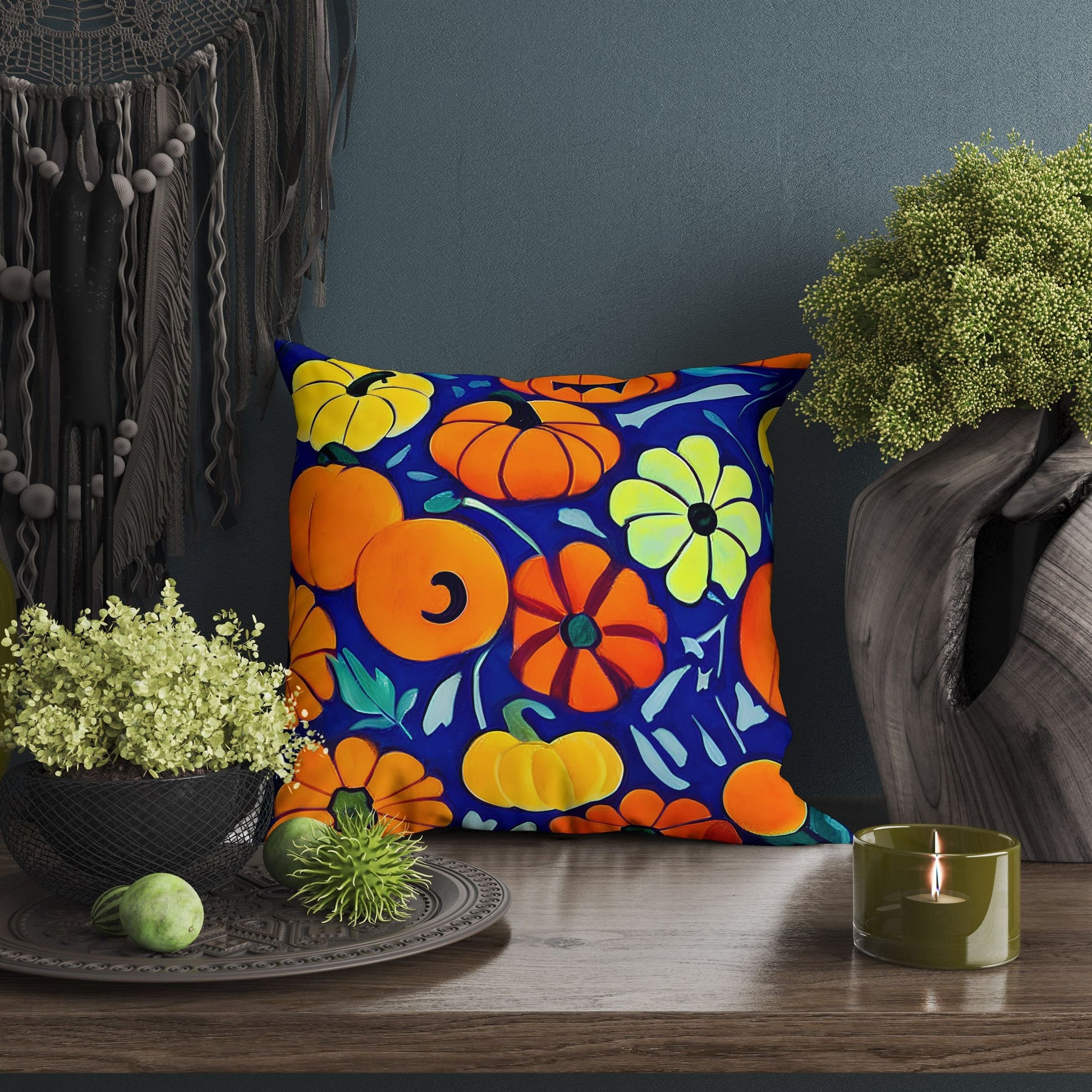 Pumpkins Thanksgiving Original Art Decorative Pillow, Abstract Pillow Case, Soft Pillow Cases, Colorful Pillow Case, Farmhouse Pillow