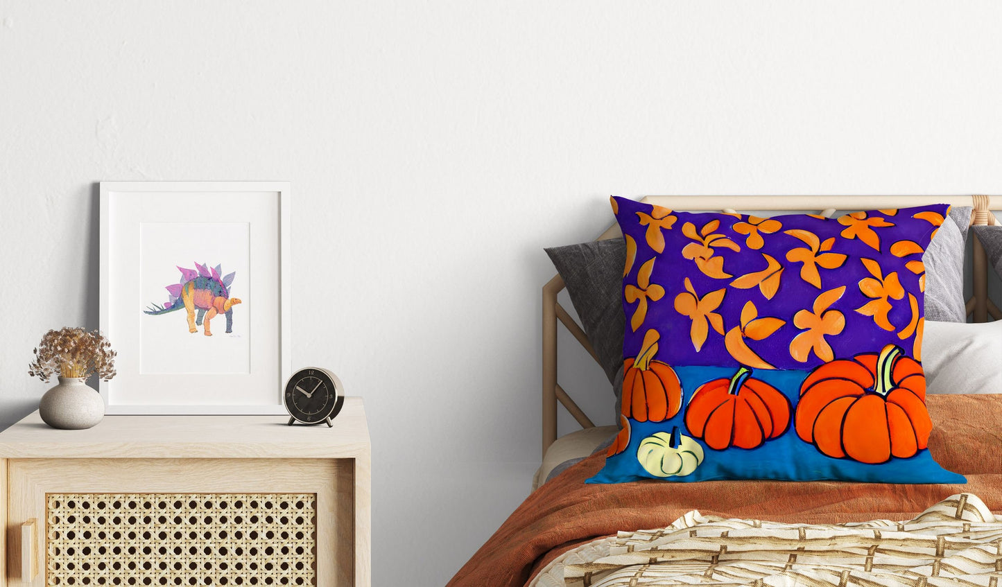 Pumpkins And Flowers Original Art Tapestry Pillows, Abstract Art Pillow, Art Pillow, Colorful Pillow Case, Contemporary Pillow Square Pillow