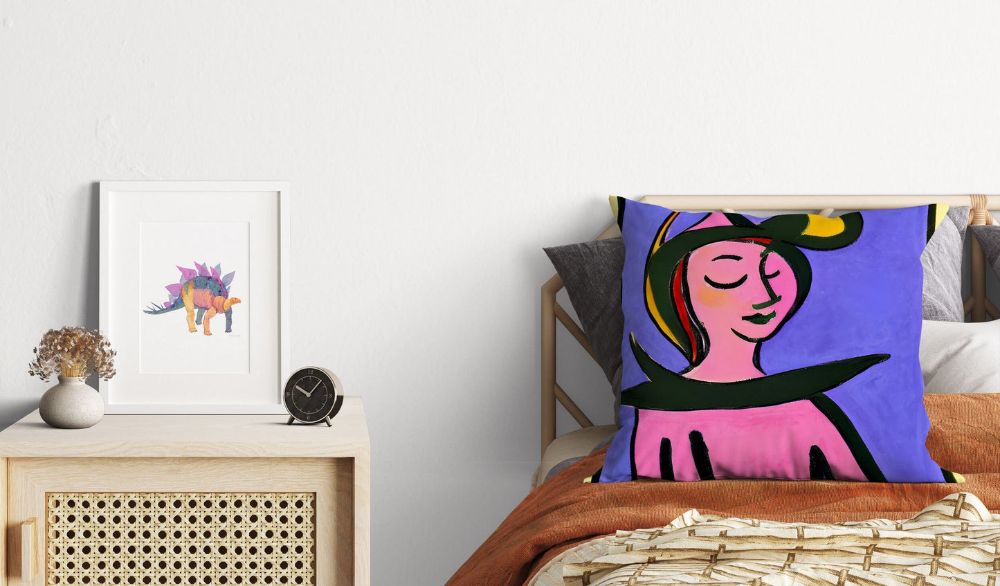 Abstract Girl In A Hat Toss Pillow, Abstract Throw Pillow, Art Pillow, Colorful Pillow Case, Contemporary Pillow, 18 X 18 Pillow Covers