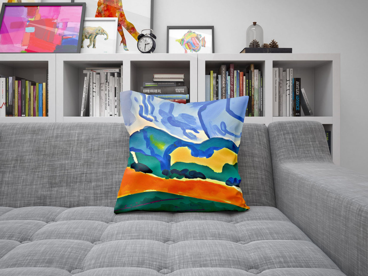 Abstract Landscape With Hills Toss Pillow, Abstract Throw Pillow, Original Art Pillow, Colorful Pillow Case, Fashion, Large Pillow Cases
