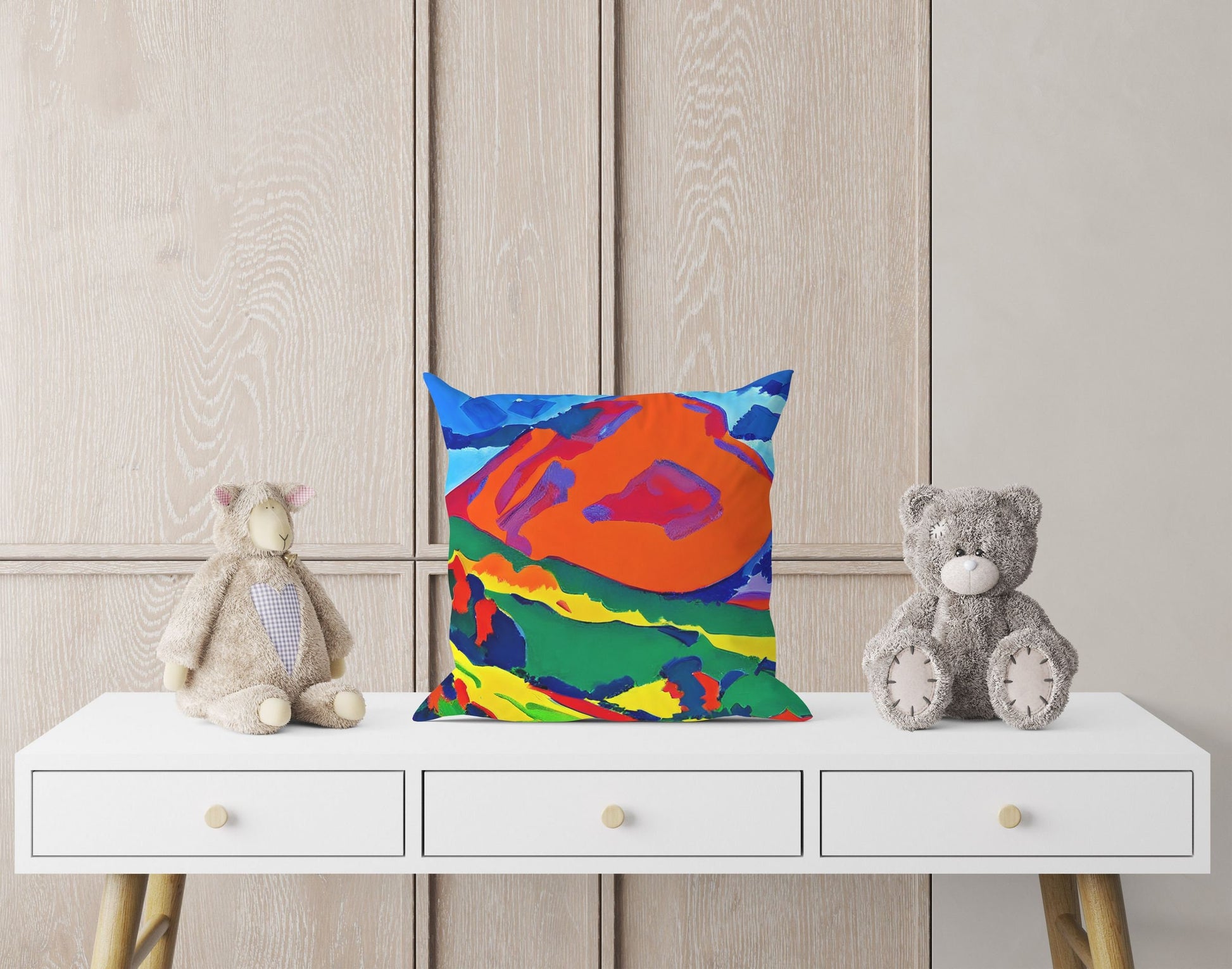 Abstract Landscape With Hills Throw Pillow, Abstract Art Pillow, Artist Pillow, Colorful Pillow Case, Fashion, 20X20 Pillow Cover, Farmhouse