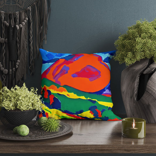 Abstract Landscape With Hills Throw Pillow, Abstract Art Pillow, Artist Pillow, Colorful Pillow Case, Fashion, 20X20 Pillow Cover, Farmhouse