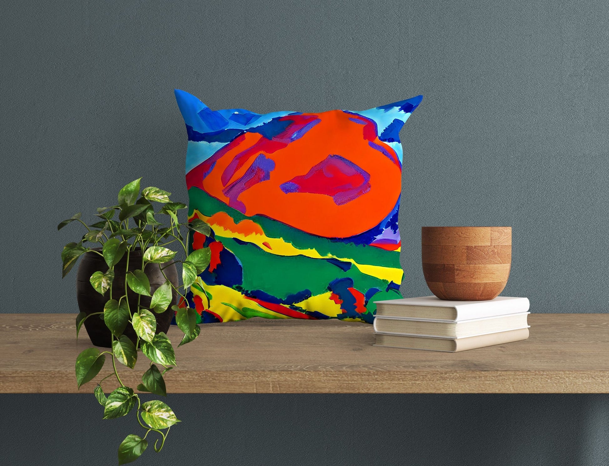 Abstract Landscape With Hills Throw Pillow, Abstract Art Pillow, Artist Pillow, Colorful Pillow Case, Fashion, 20X20 Pillow Cover, Farmhouse